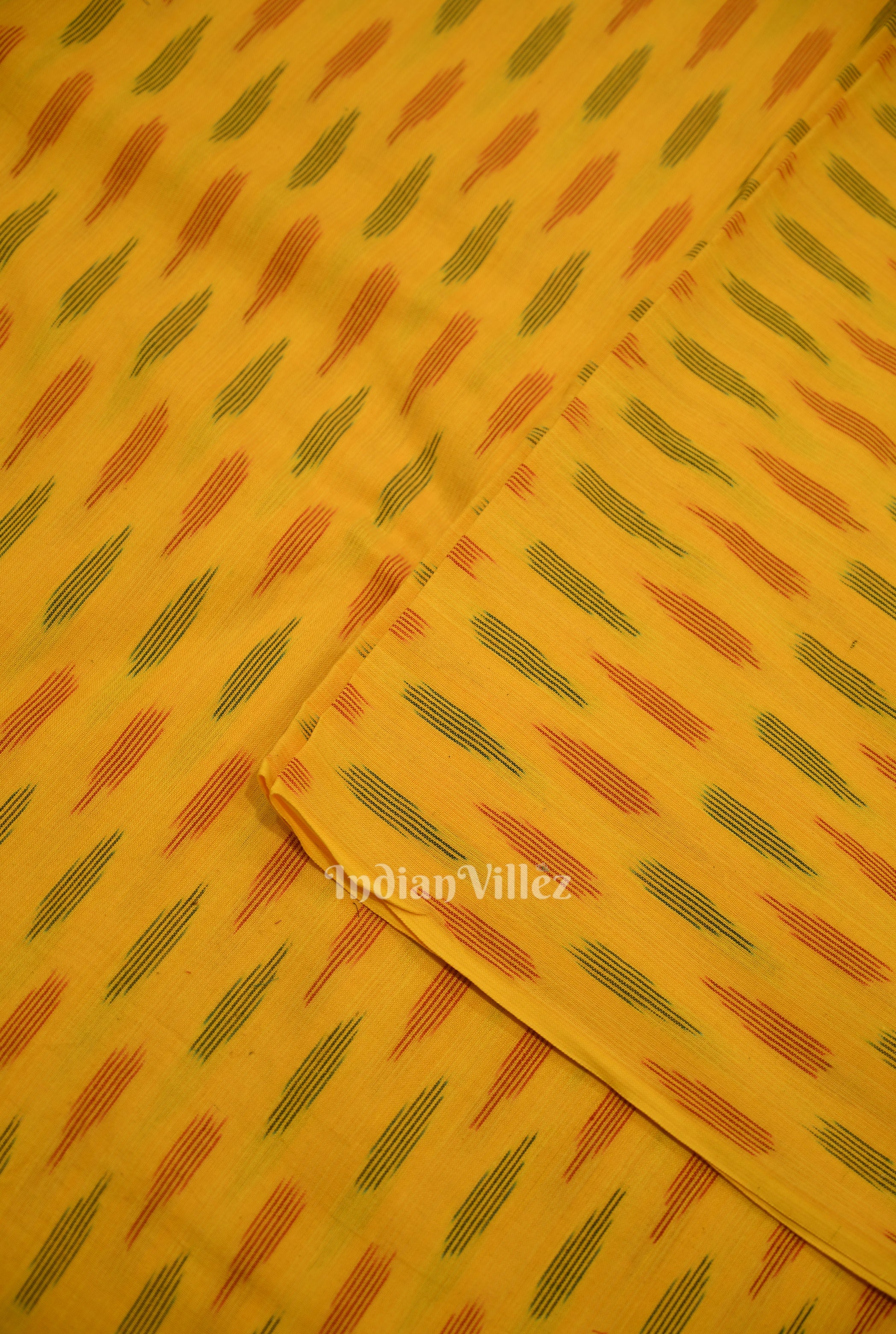 IndianVillèz Deep Yellow Pochampally Ikat Cotton Fabric - view 2
