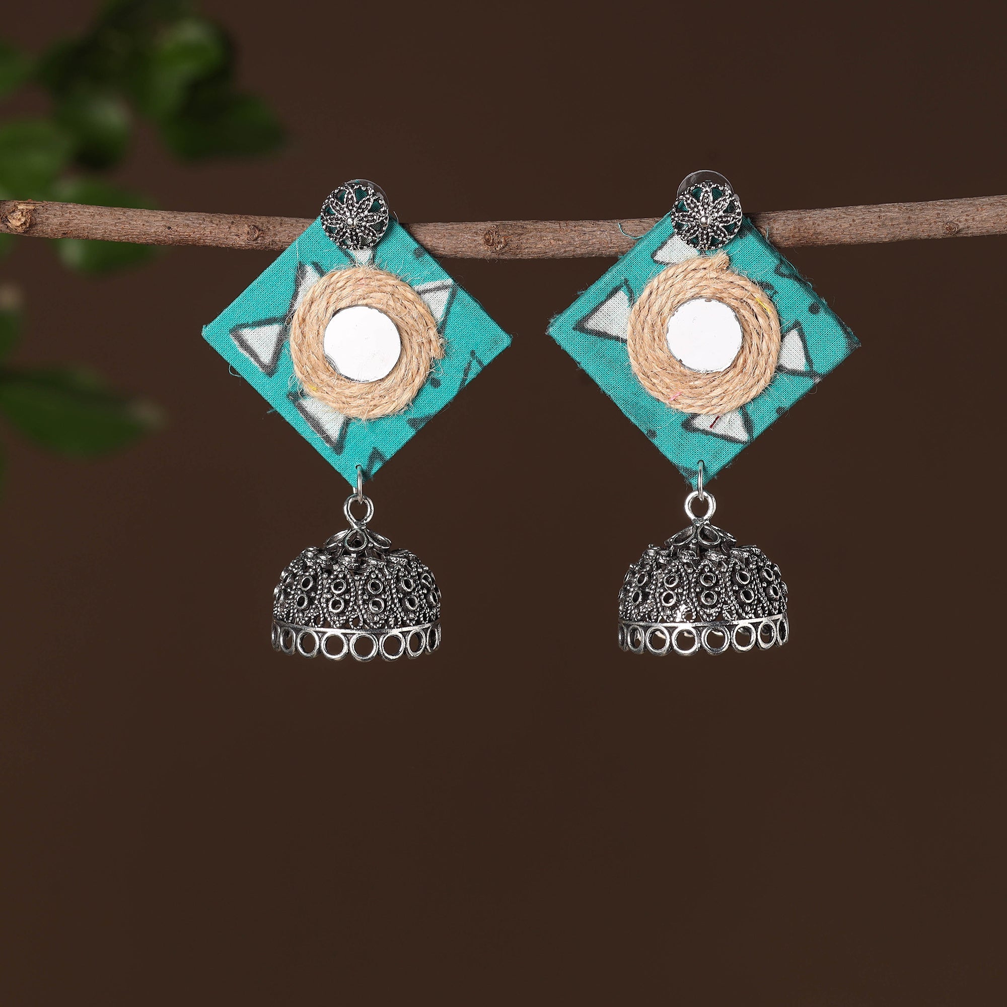 JALPARI Ayat German Silver Jute Fabart Jhumki Earrings