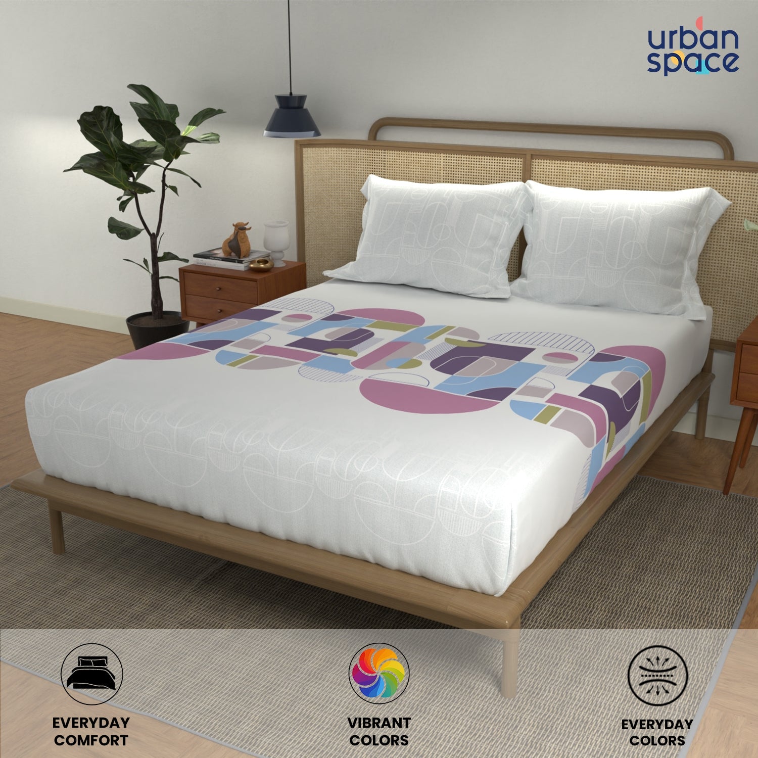 Urban Space -Home Furnishing Store Divine 100% Cotton Bedsheet for Double Bed with 2 Pillow Covers - Binary Mauve - view 4