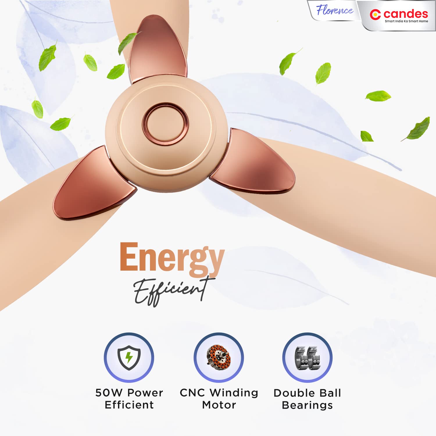 Candes Florence 1200mm/48 inch High Speed Anti-dust Decorative 3 Star Rated Ceiling Fan(100% CNC Winding) 405 RPM (2 Yrs Warranty) (Gold, Pack of 2) - view 5
