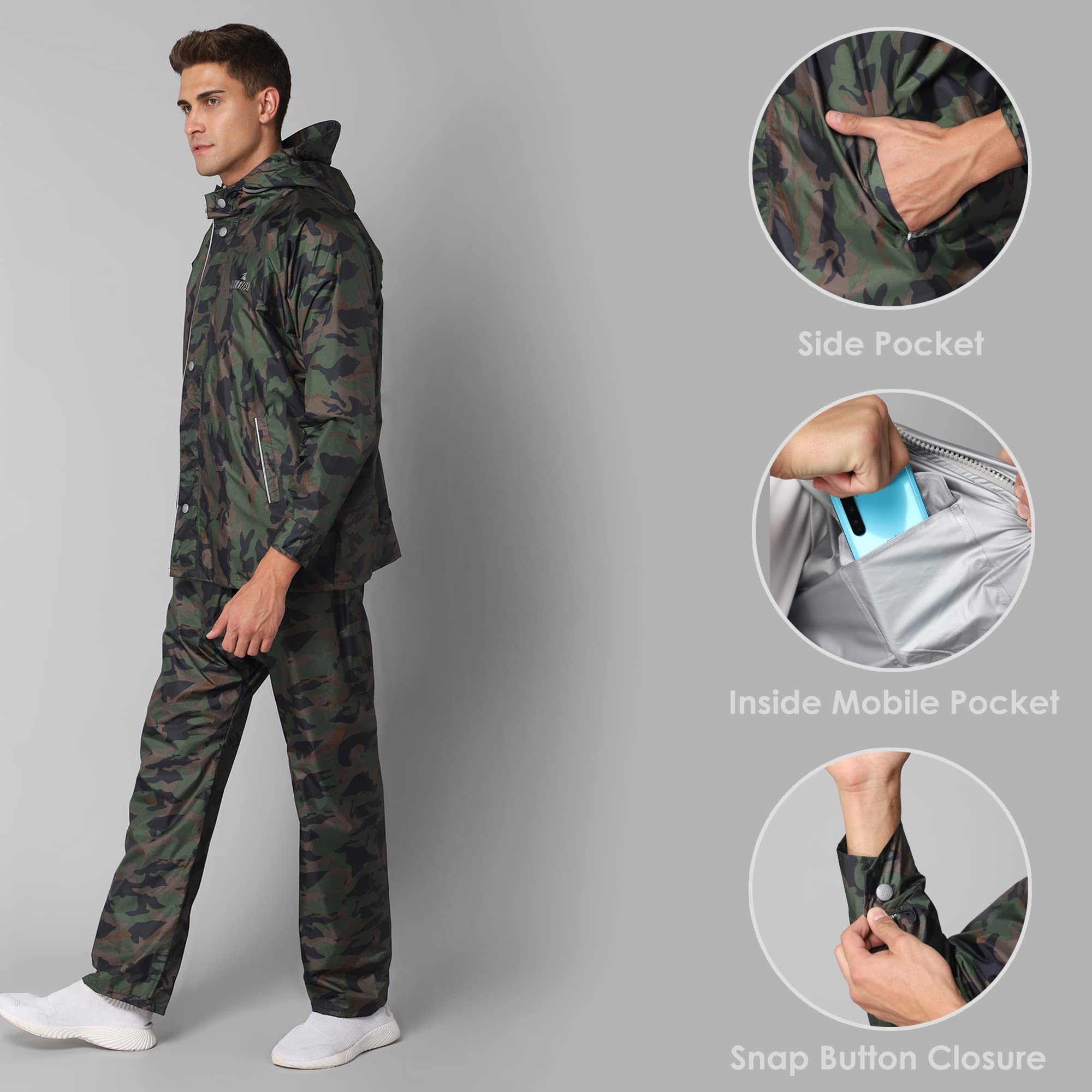 THE CLOWNFISH Warrior Pro Series Men's Waterproof Polyester Double Coating Reversible Raincoat with Hood and Reflector Logo at Back for Night Travelli - view 5