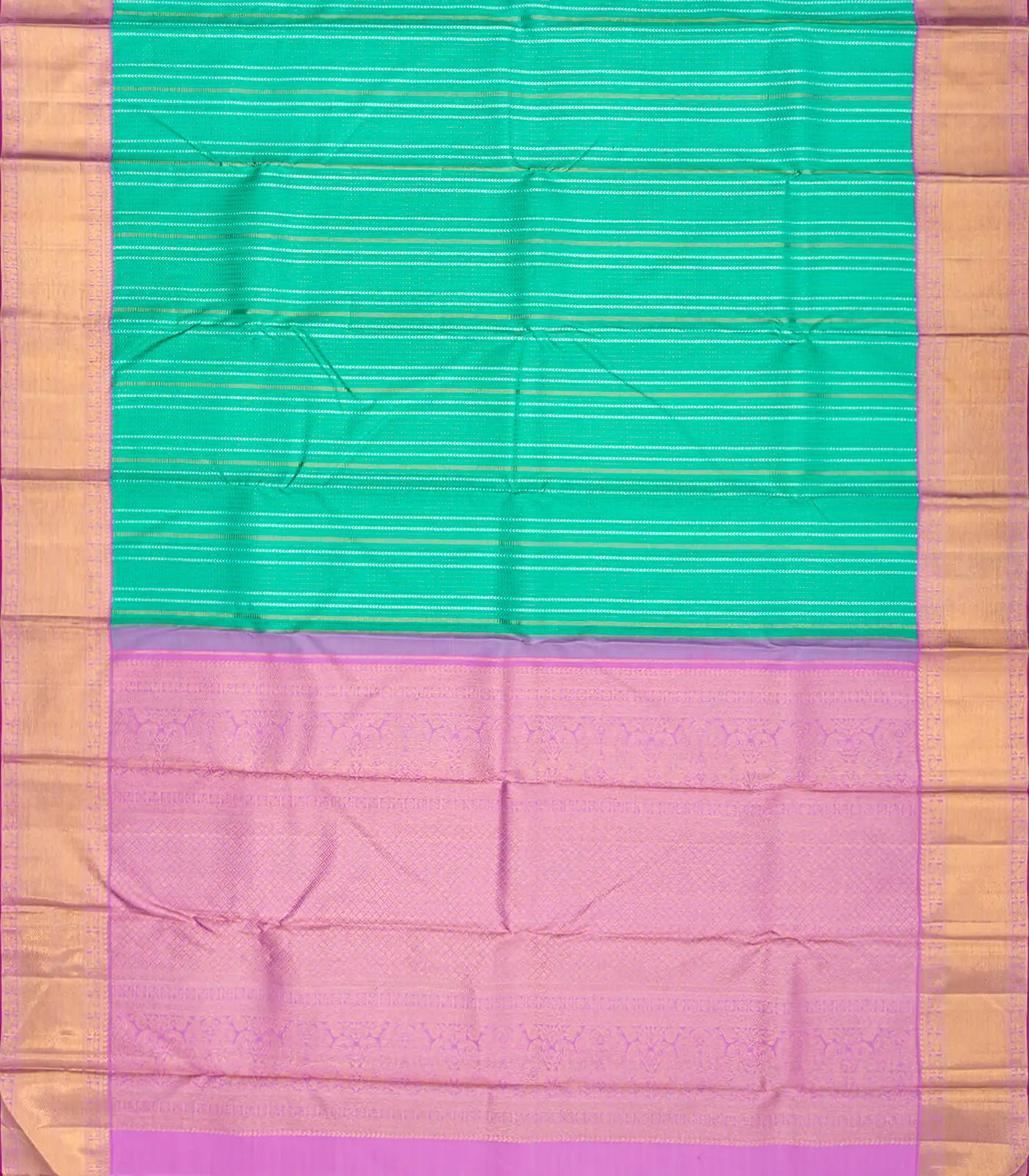 RmKV Aquamarine Handloom Kanchipuram Korvai Silk Saree Zari Stripes-Aquamarine - view 2