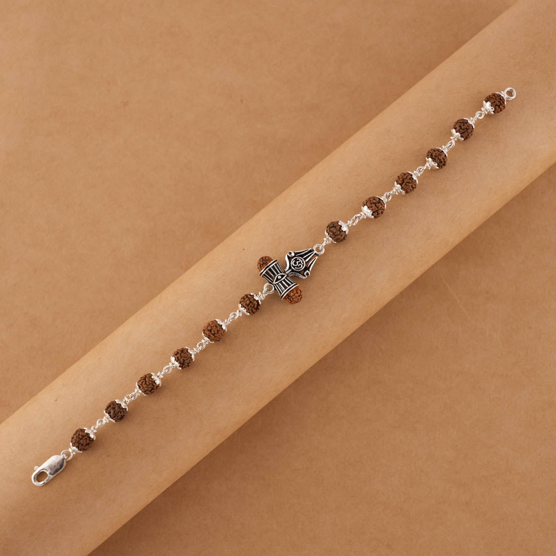 Prinjal Jewellers Rudraksha Silver Om Trishul Bracelet - view 3