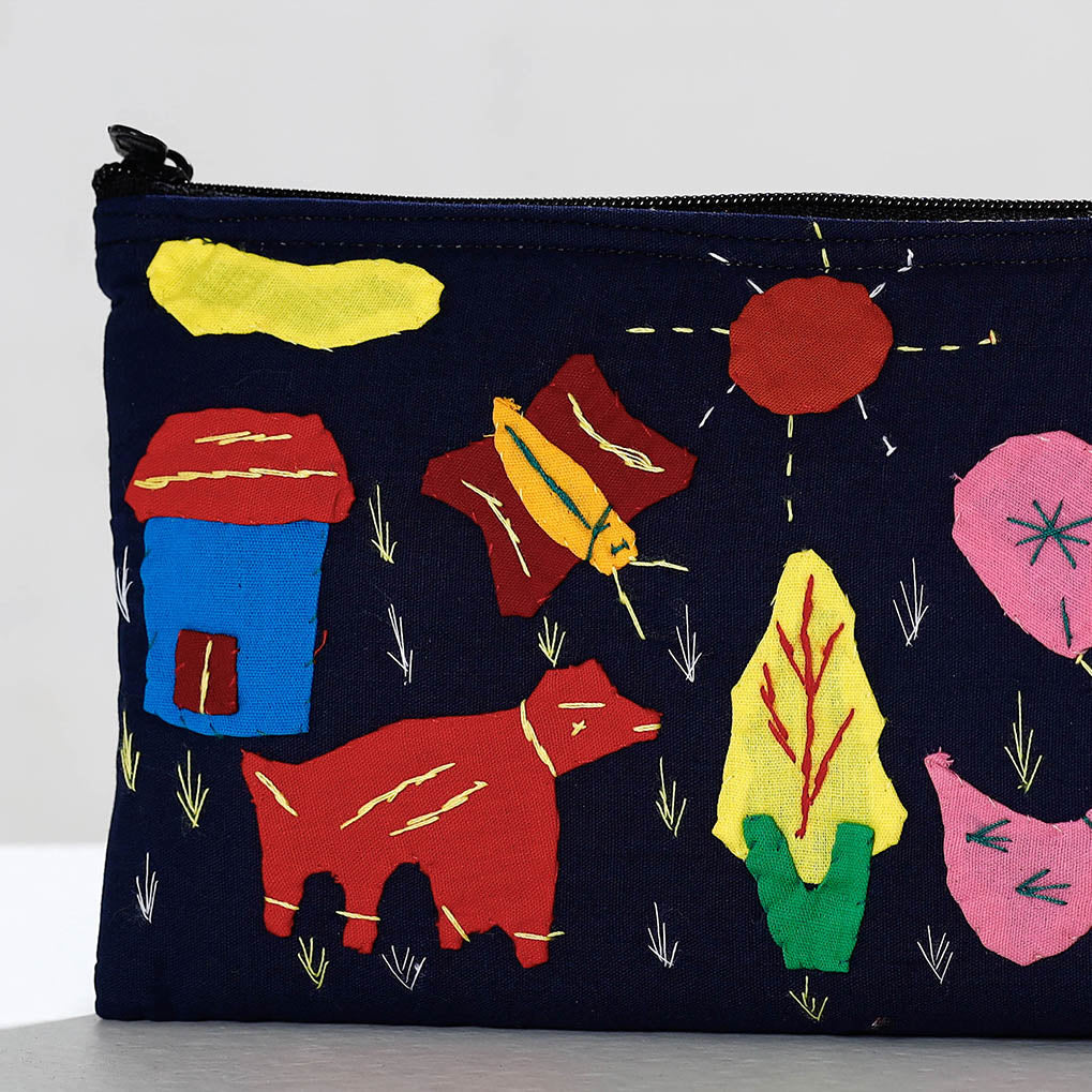 ASHOKA ASSEMBLE - CELEBRATING CRAFTS OF ODISHA Black - Pipli Applique Work Cotton Cosmetic Pouch - view 2