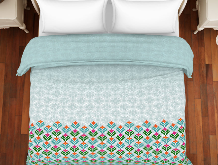 Spaces India Floral Teal - Blue 100% Cotton Shell Double Quilt / AC Comforter - Atrium Plus By Spaces - view 3