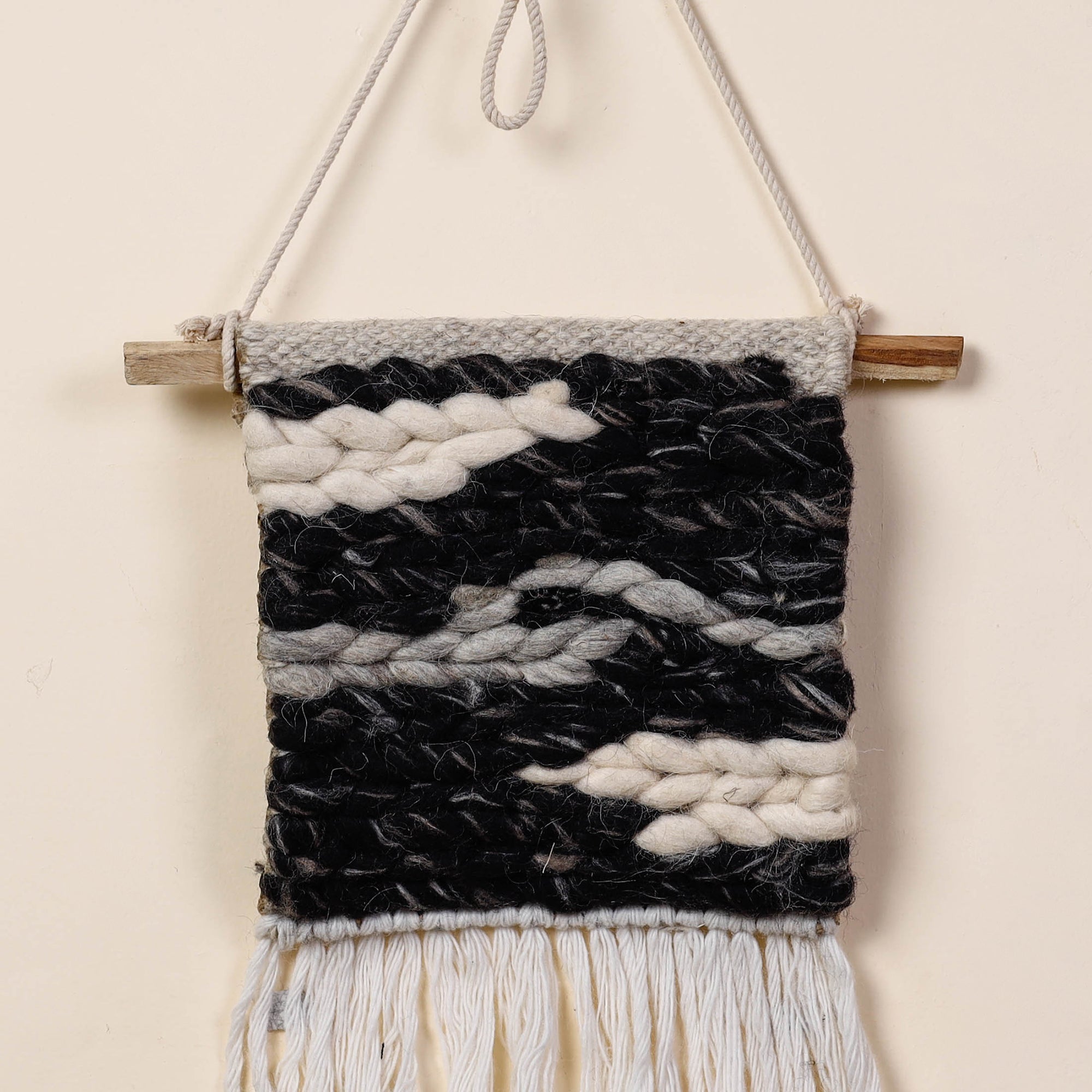 ITOKRI CRAFTS INITIATIVE Bhadohi Handwoven Wool Geometric Fringed Wall Hanging - view 2