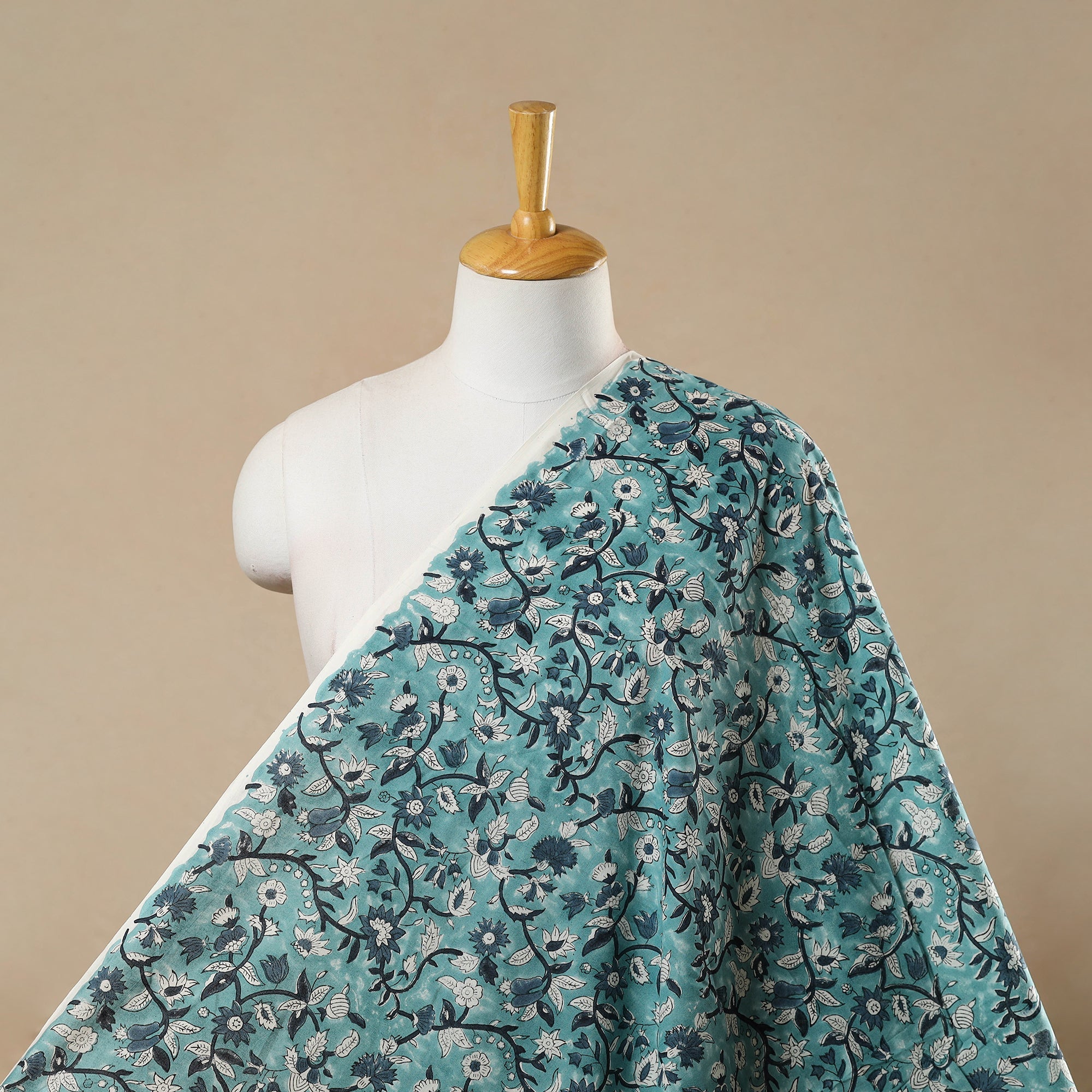 ARTISAN HAND BLOCK PRINTS Blue - Block Print Cotton Sanganeri Fabric 22
