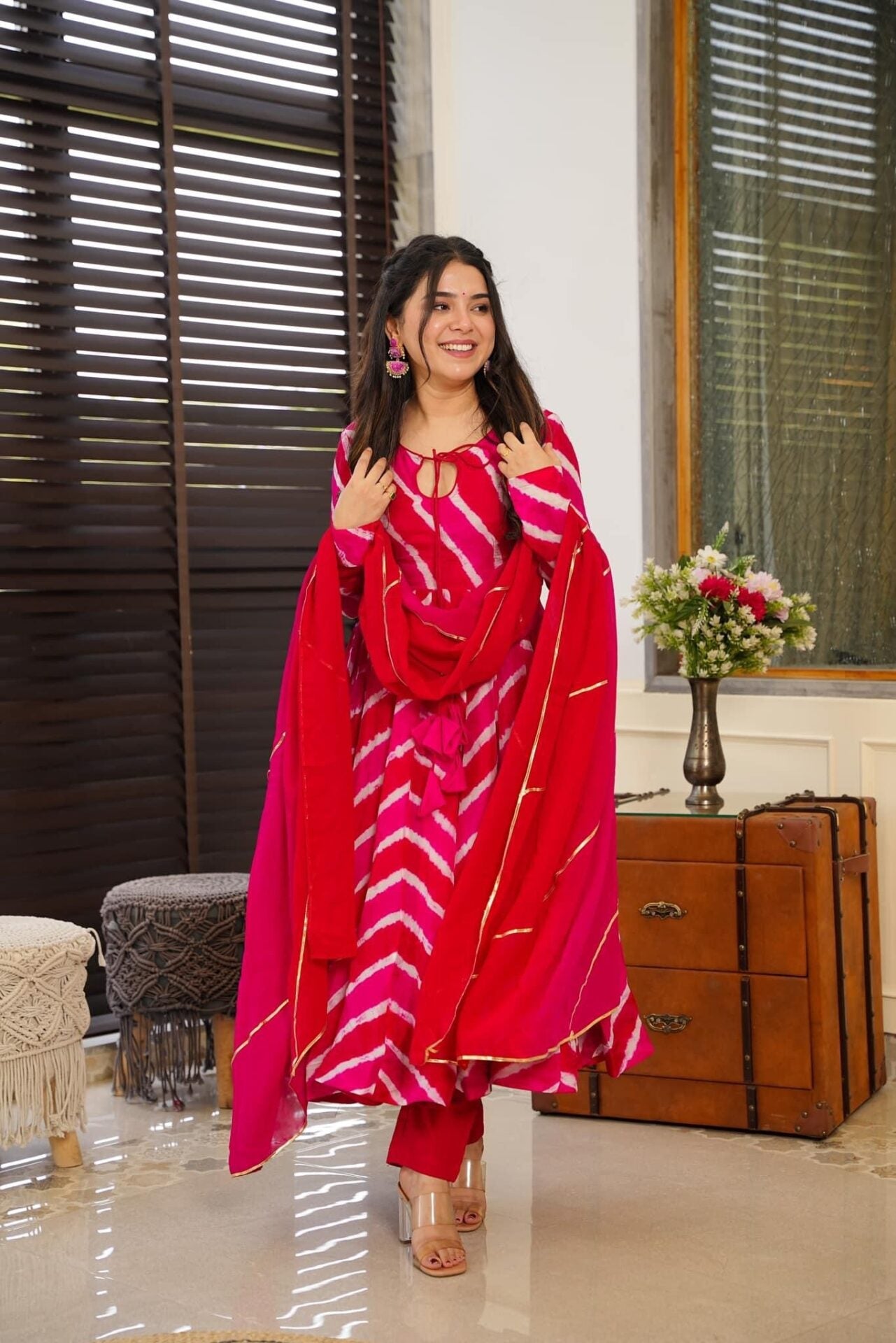 Idaho-o Pink leheriya organza suit set - view 3