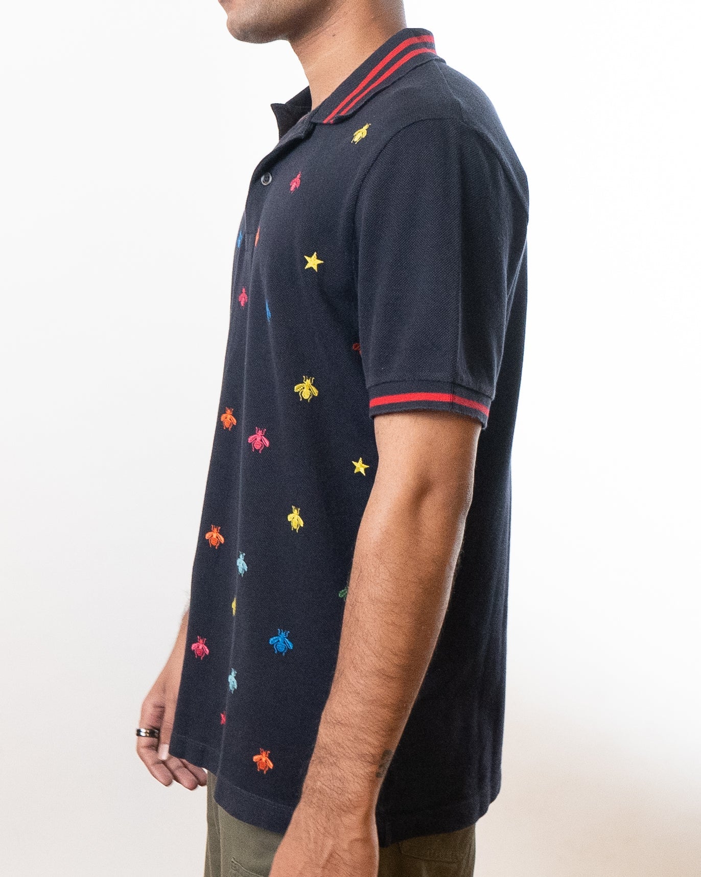 Gucci Bee & Stars Embroidered Polo T-Shirt - view 3