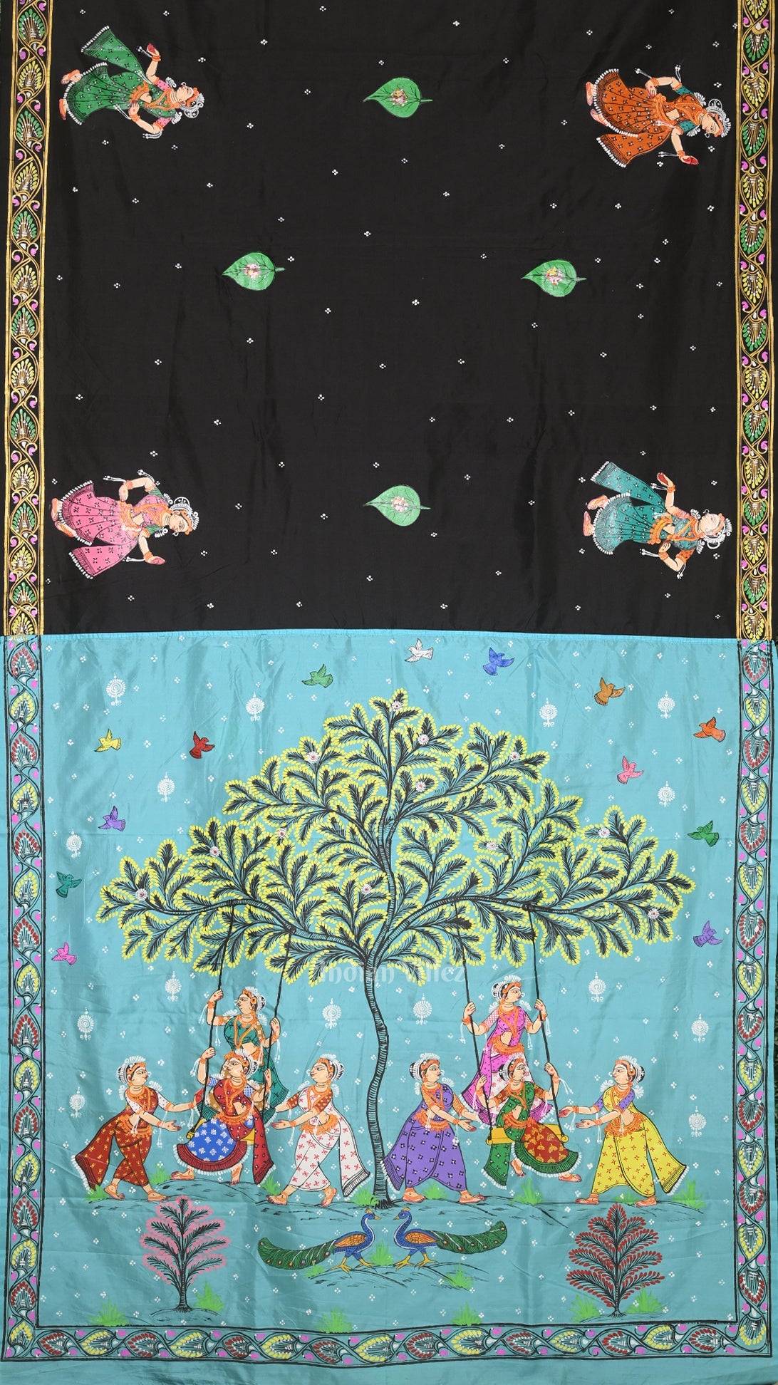 IndianVillèz Black Blue Raja Doli Theme Hand-Painted Pattachitra Saree - view 4