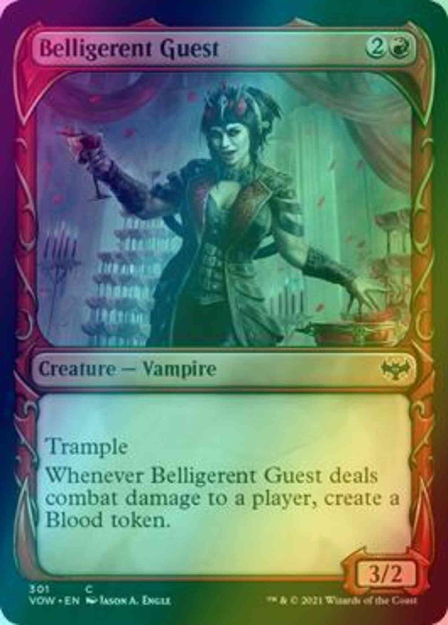 Belligerent guest 301 – Magic Belligerent Guest [301] [Fang Frame Showcase] [Innistrad: Crimson Vow] [Foil]