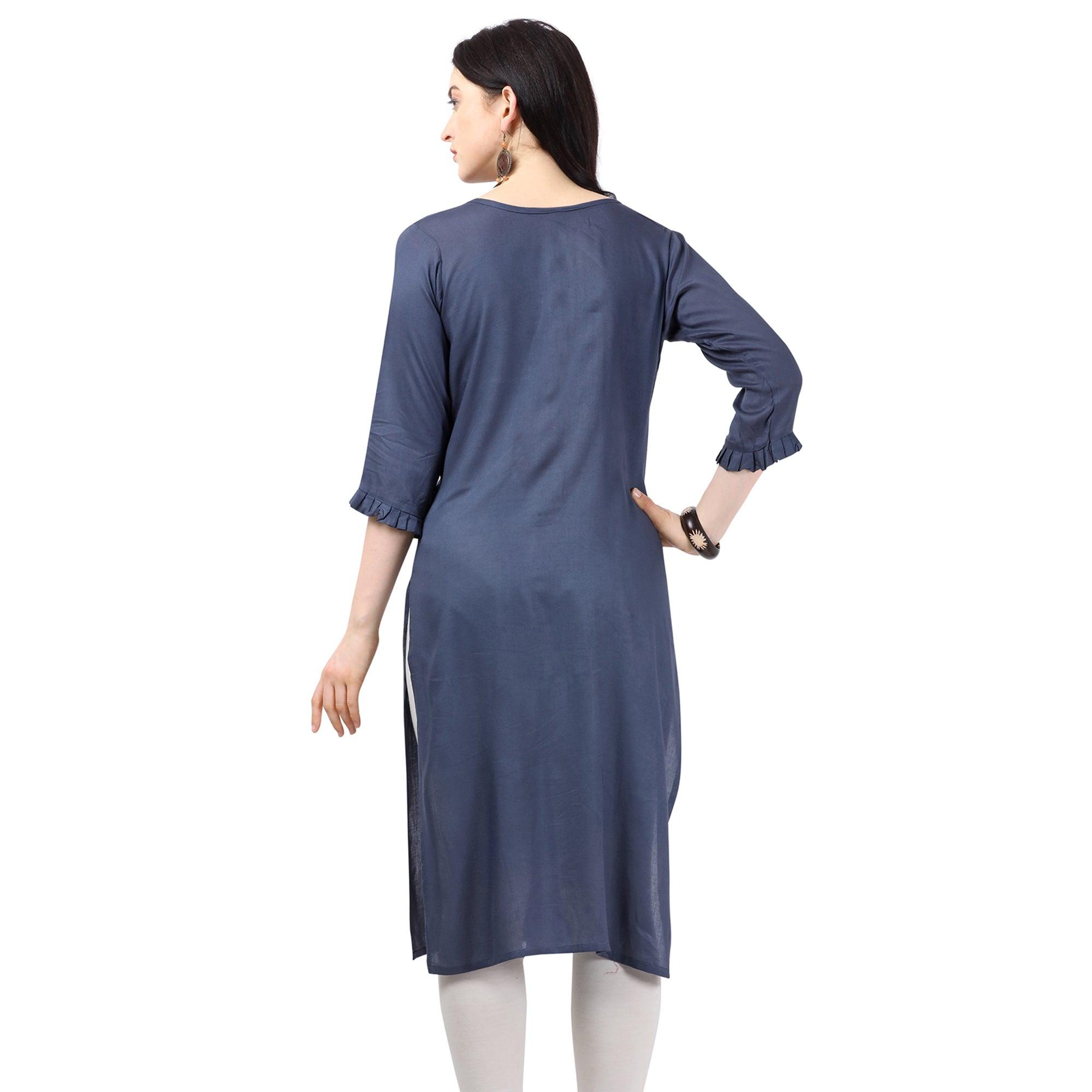 Peachmode Seller Innovative Blue Colored Partywear Embroidered Rayon Kurti - view 2