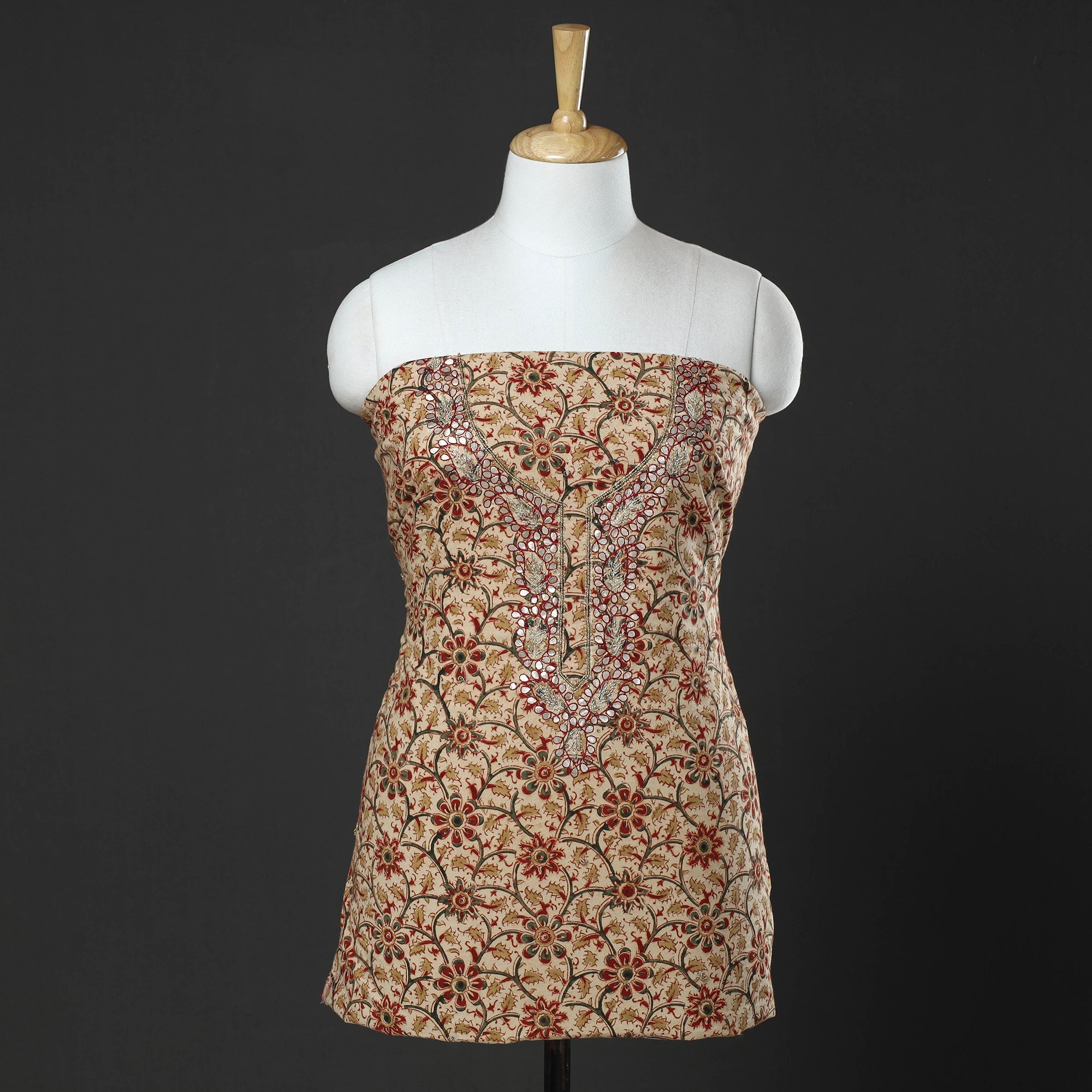 NOORI BAZAR Beige - Embroidered Cotton Kalamkari Print Kurta Material (3m)
