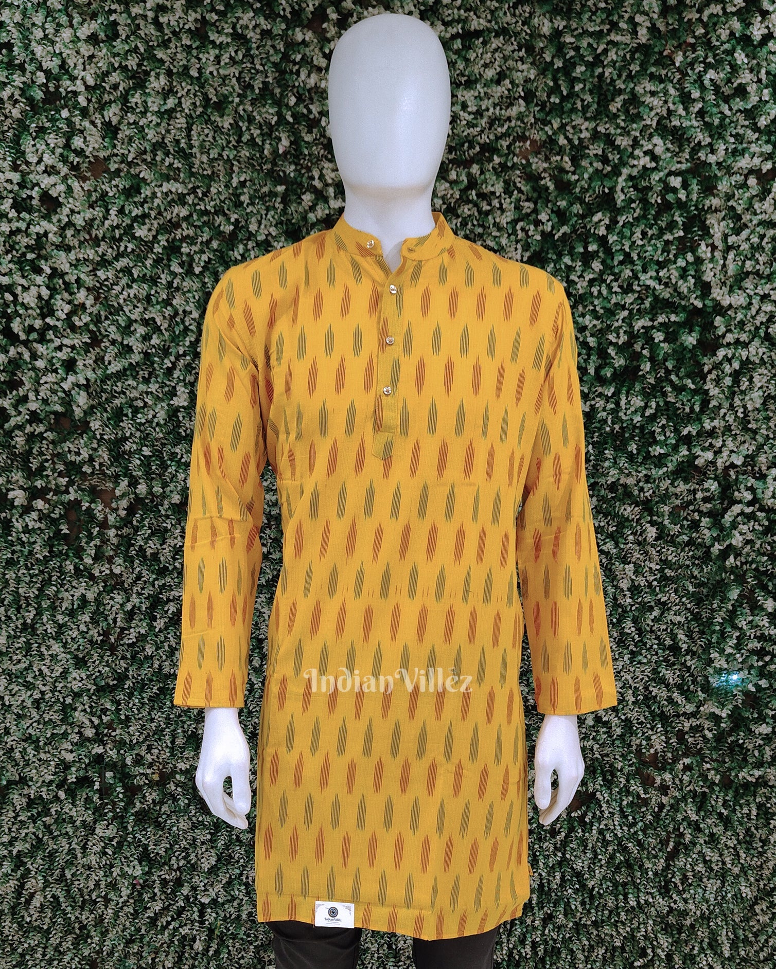 IndianVillèz Yellow Pochampally Ikat Cotton Kurta for Men