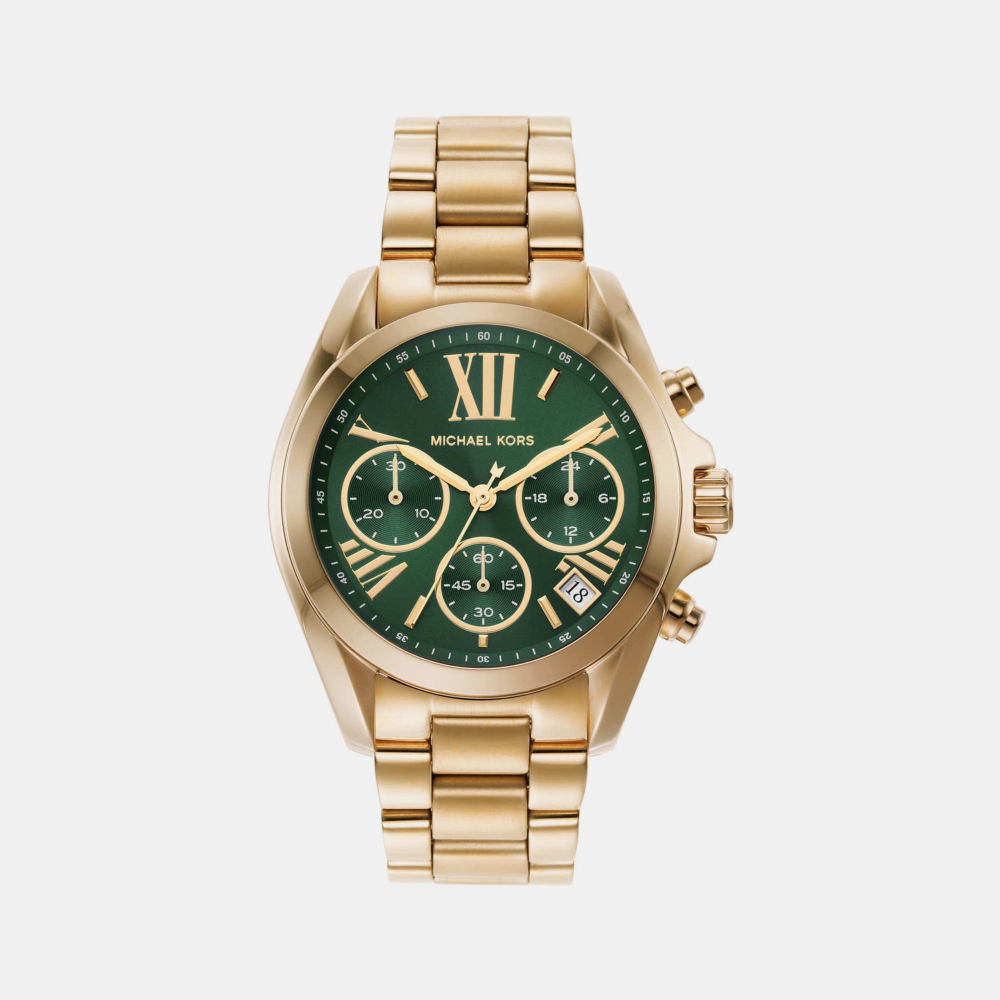 Michael Kors Bradshaw Women Quartz Green Dial Chronograph Stainless Steel Watch MK7257