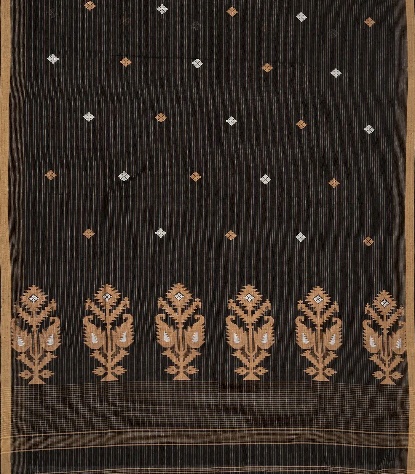 RmKV Black Handloom Bengal Cotton Saree With Stripes & Buttas - view 2