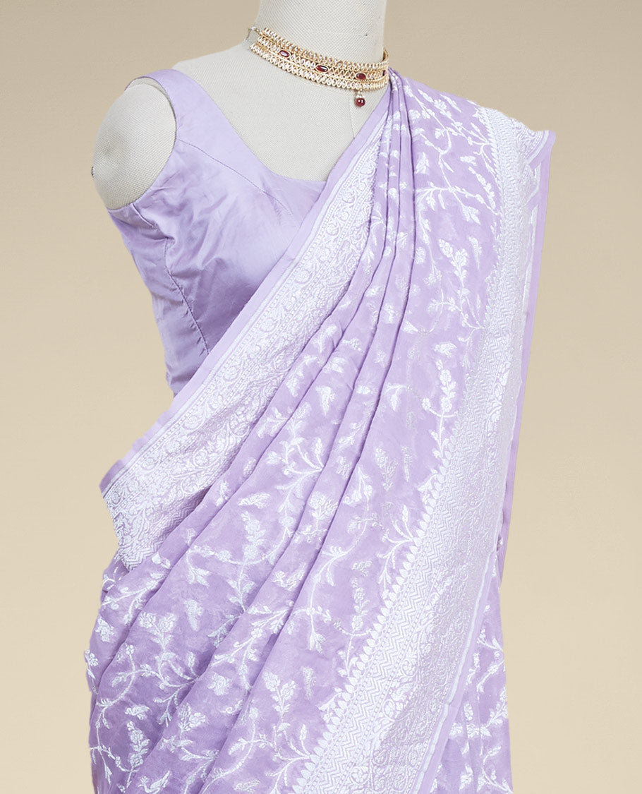 Pothys Lavender floral jacquard banaras georgette saree with self intricate zari border