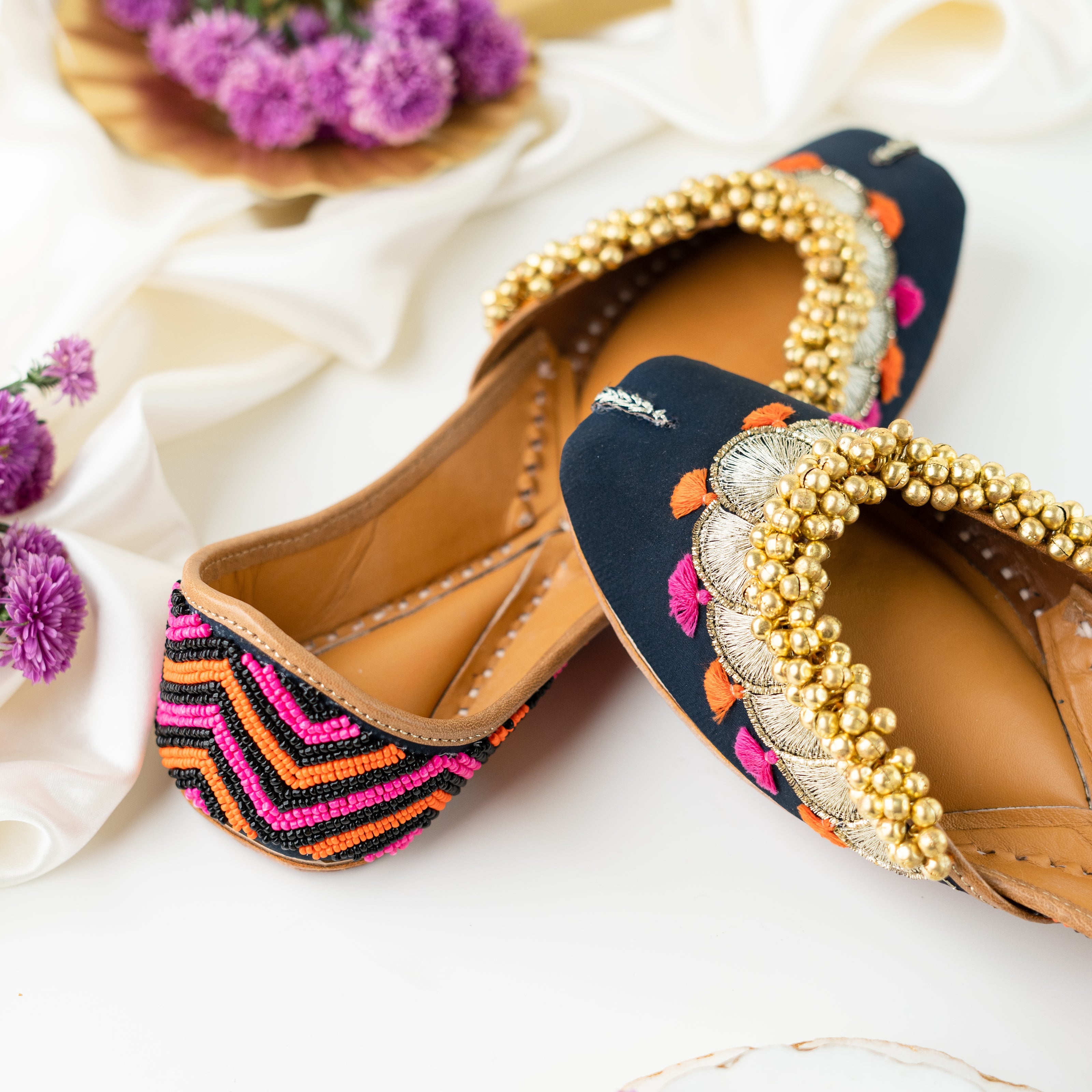 BlackTree Navy Blue Embroidered Ghungroo Jutti - view 2
