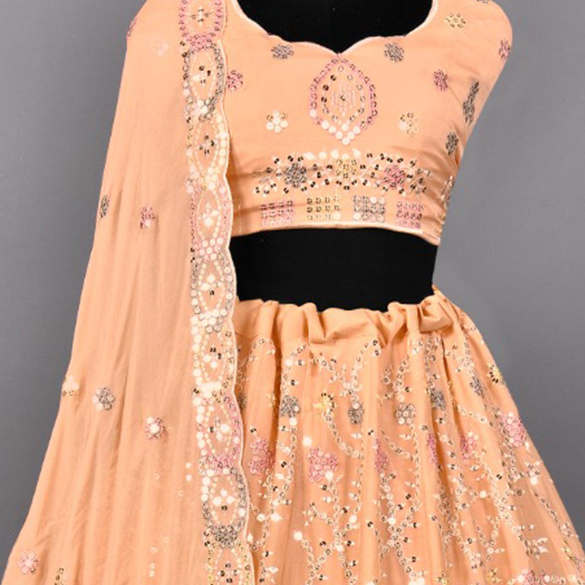 Peachmode Light Orange Partywear Embroidered Georgette Lehenga Choli - view 2