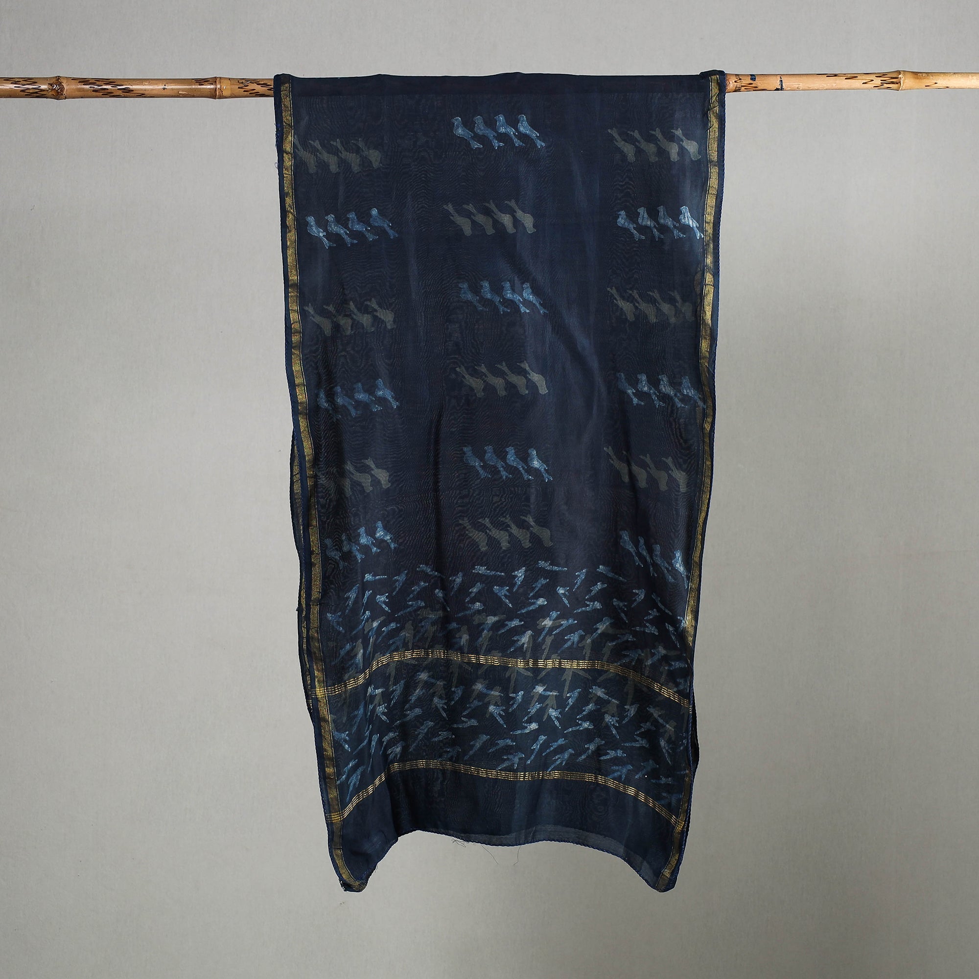 HAVELI CHRONICLES Blue - Akola Block Printed Chanderi Silk Handloom Stole with Zari Border - view 2