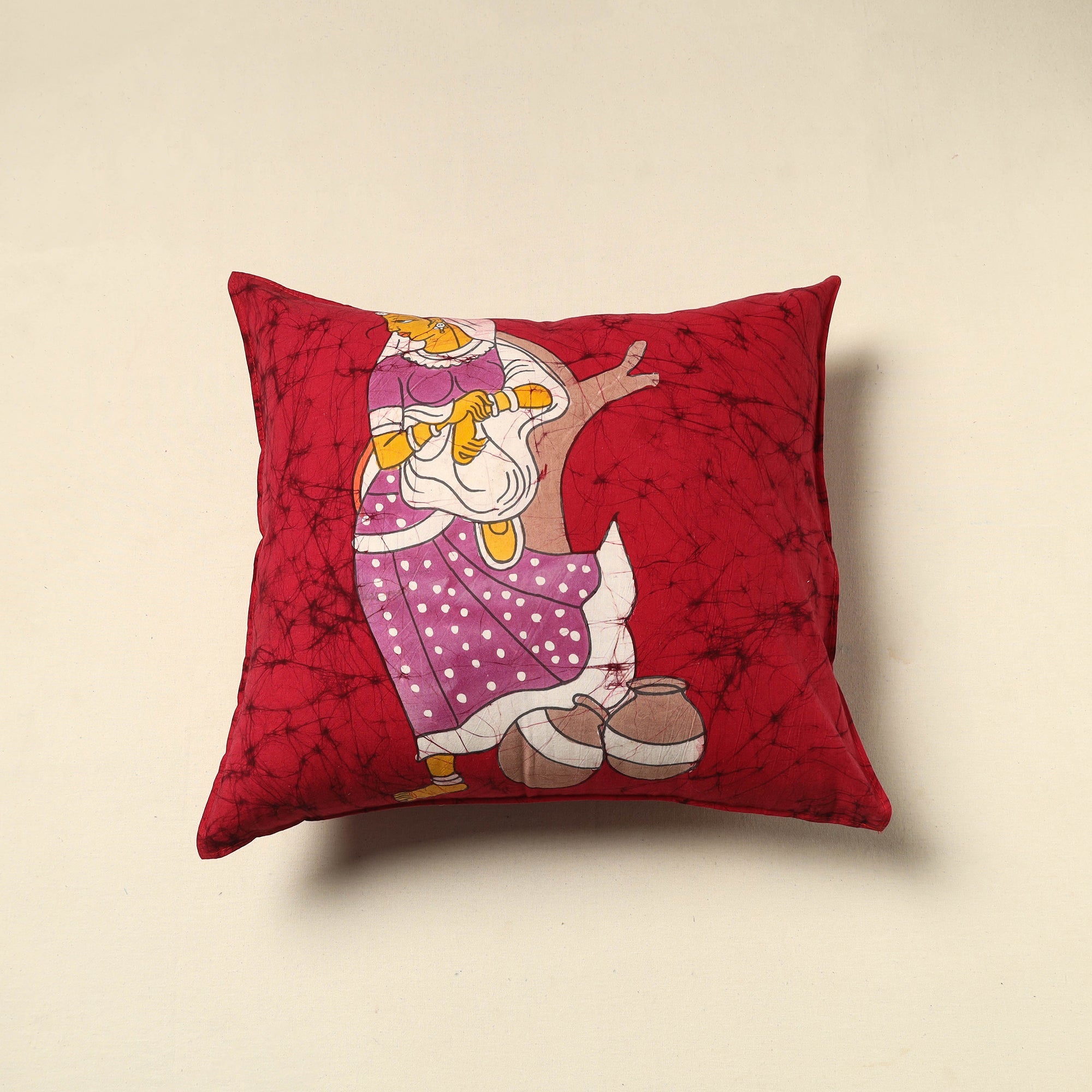 KACHCHH JI CHHAAP Pure Cotton Hand Batik Cushion Cover (18 x 18 in) 78