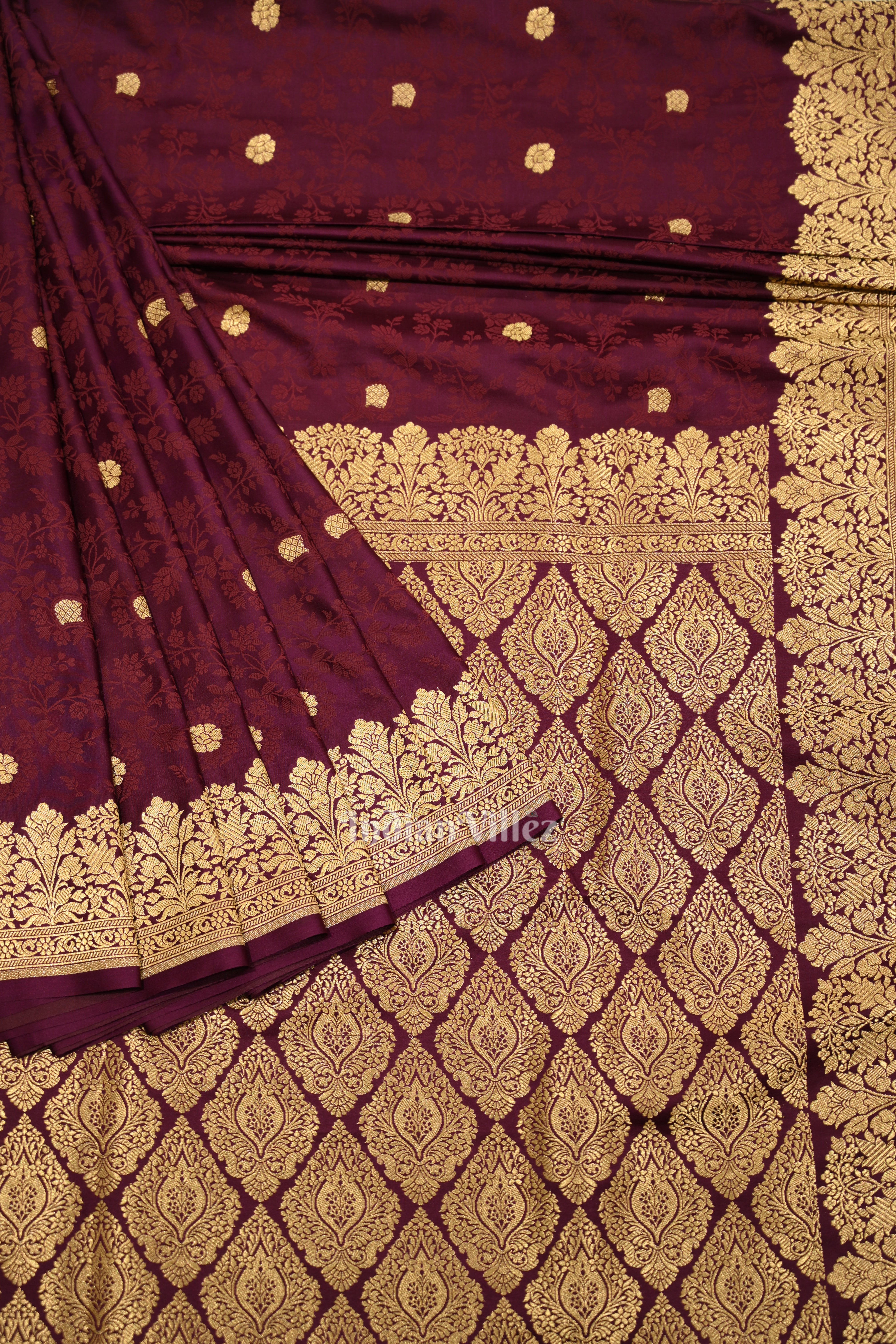 IndianVillèz Wine Purple Soft Pure Mashru Satin Silk Banarasi Saree