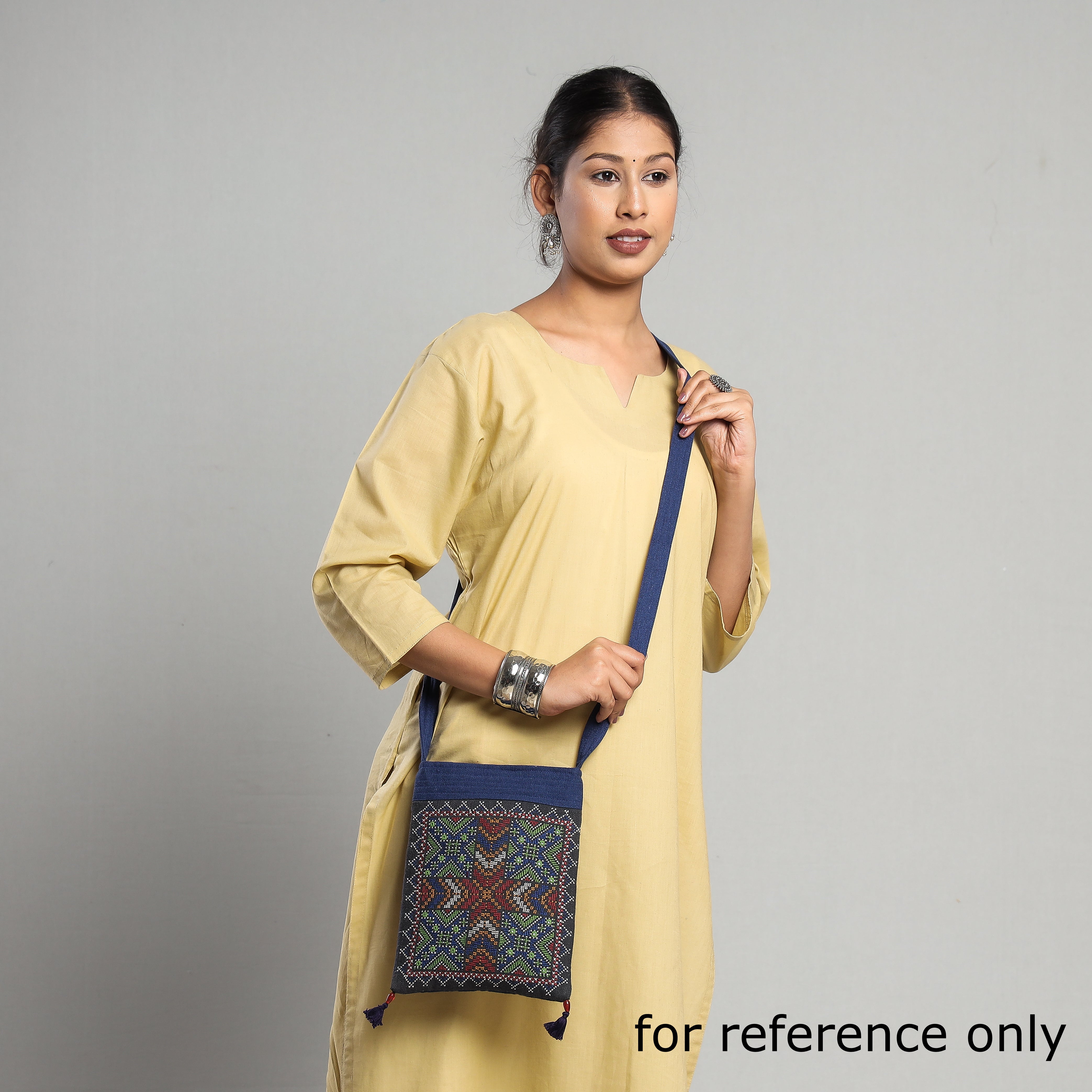 KACHCHH JI CHHAAP Brown - Kutch Rabari Hand Embroidery Mashru Silk Sling Bag - view 4