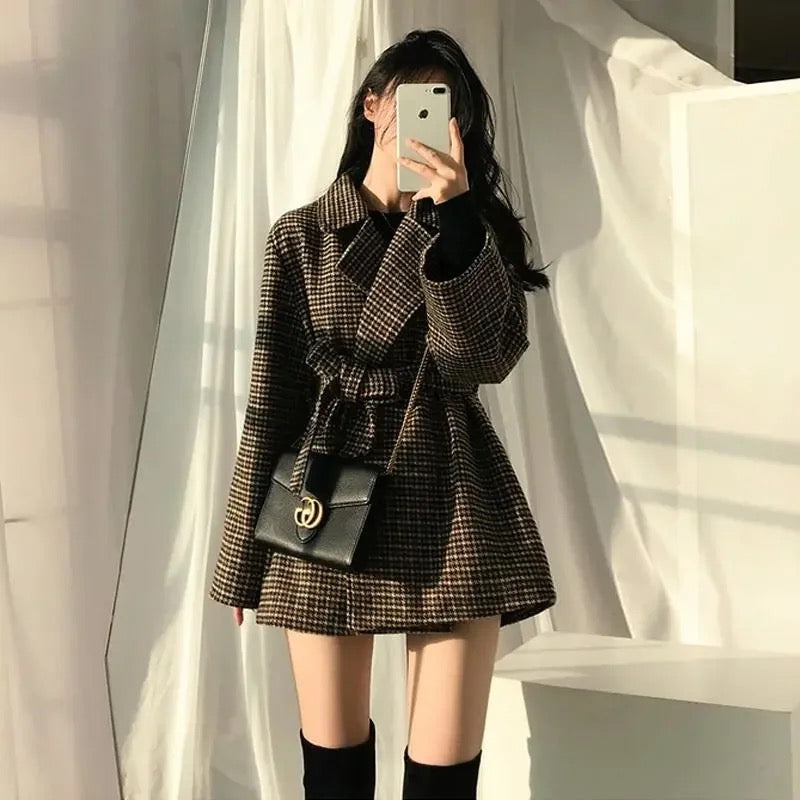 Alamode By Akanksha Harriet Plaid Woolen Overcoat with Belt