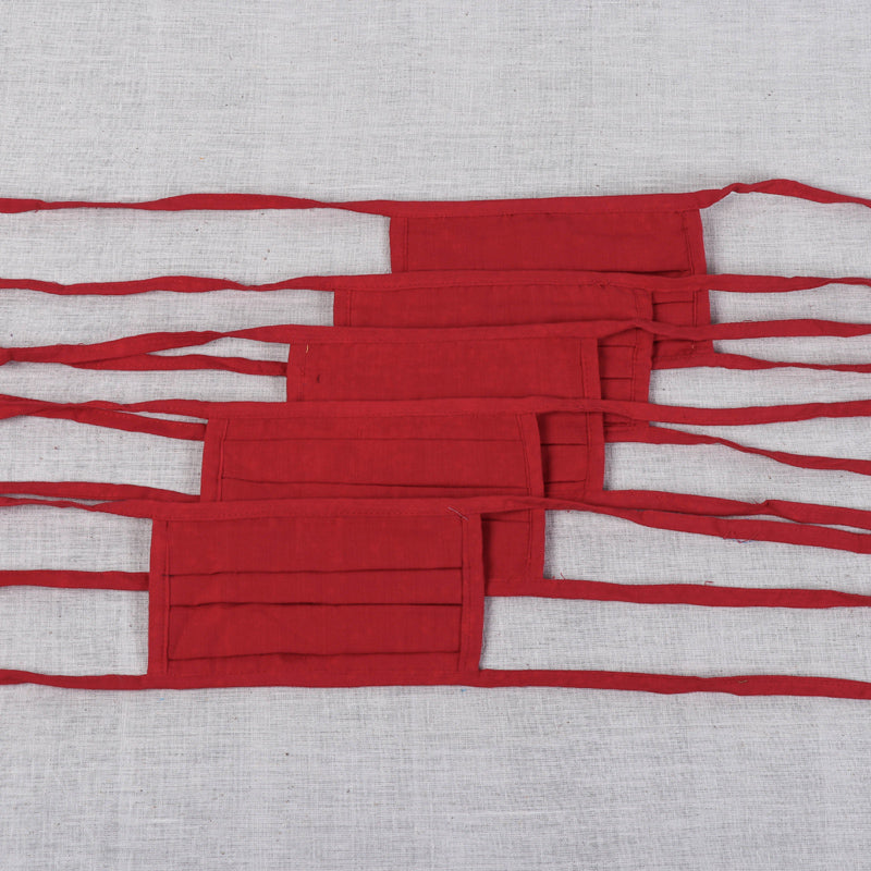 JALPARI 3 Layer Mangalgiri Handloom Cotton Plain Fabric Pleated Face Cover with Dori (Set of 5)
