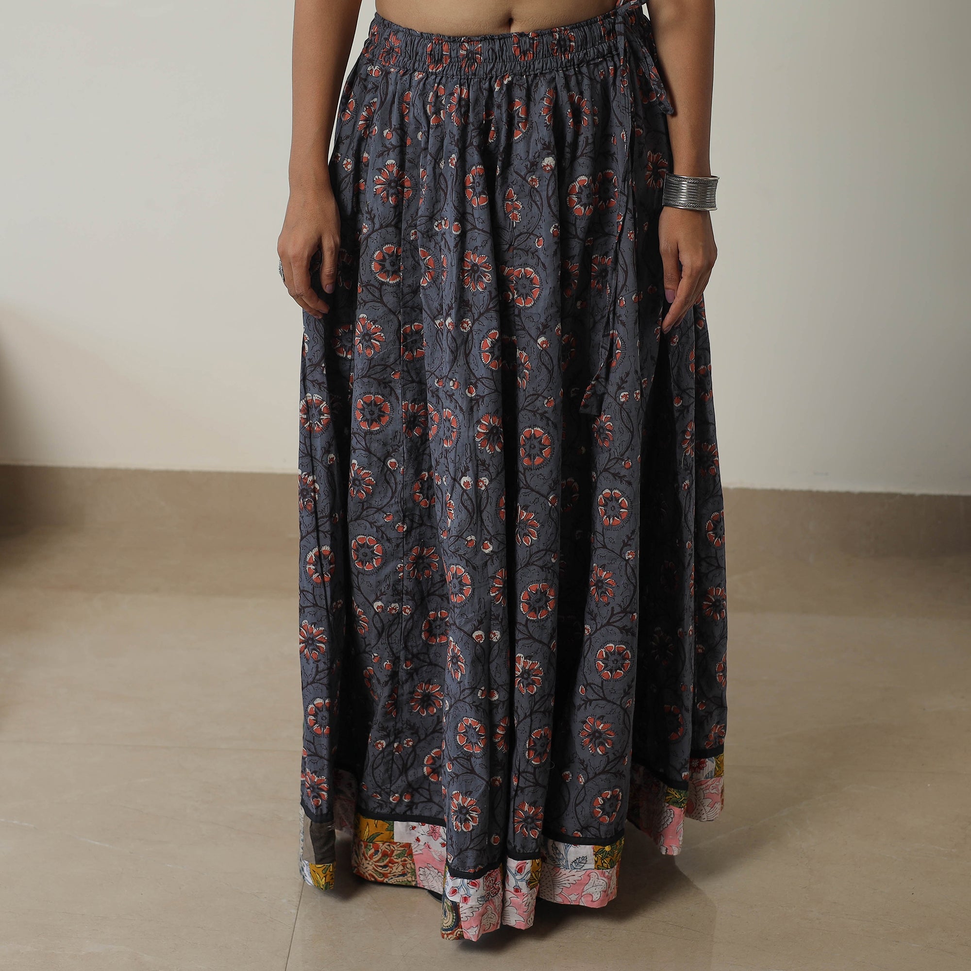 NOORI BAZAR Blue - Bagru Block Printed 24 Kali Patchwork Cotton Long Skirt 17 - view 3