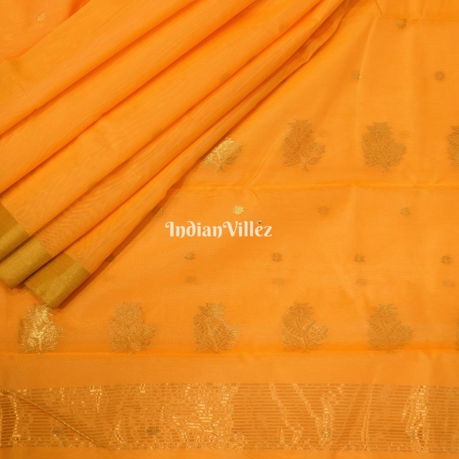 IndianVillèz Orange Pure Chanderi Silk Saree – Women's