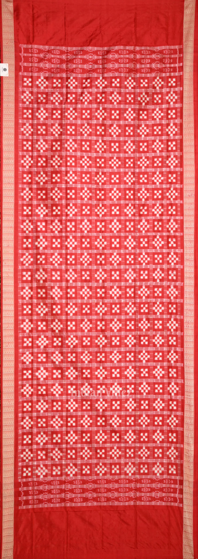 IndianVillèz Red White Small Pasapali Theme Pure Sambalpuri Silk Dupatta