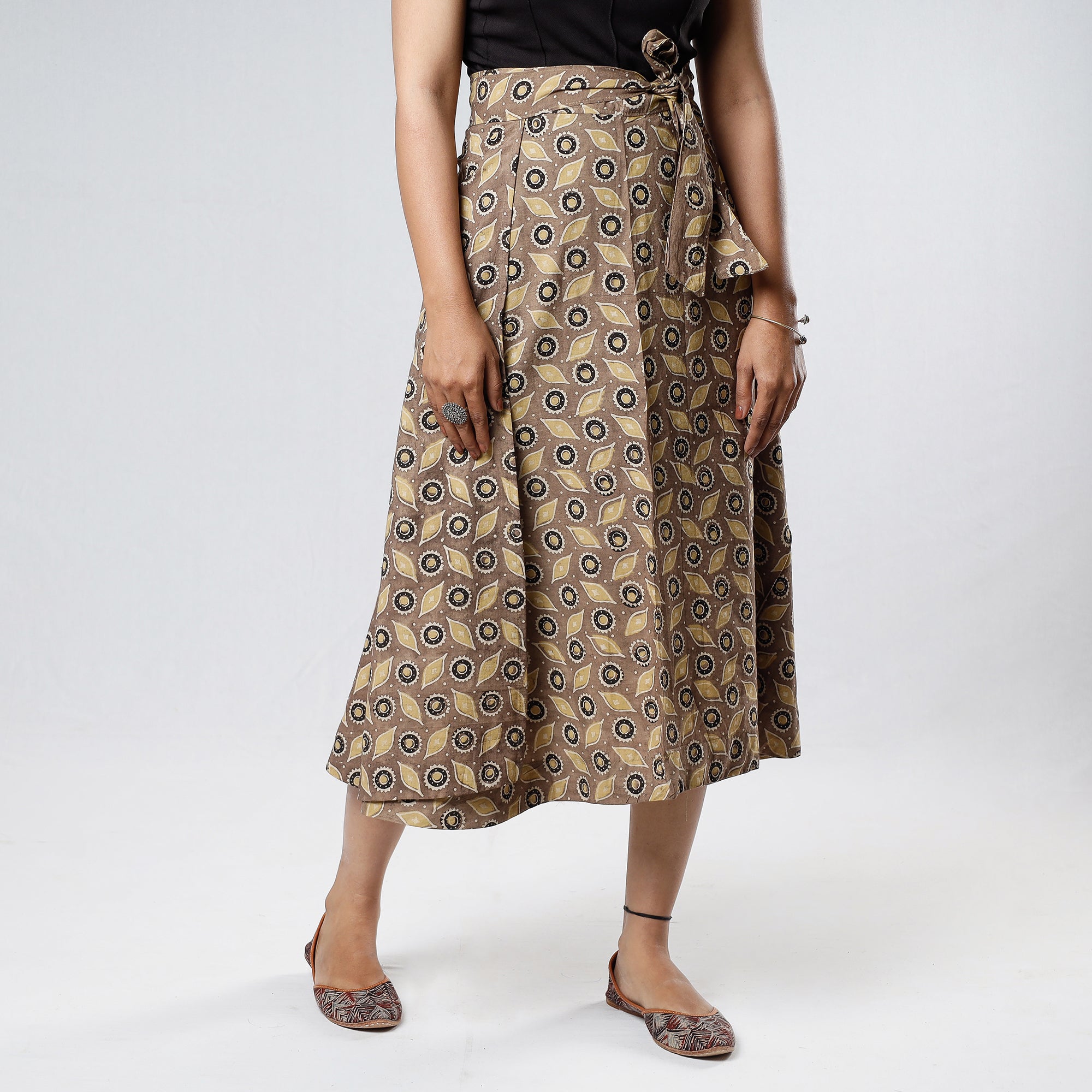 NOORI BAZAR Brown - Ajrakh Block Printed Cotton Wrap Around Skirt - view 2