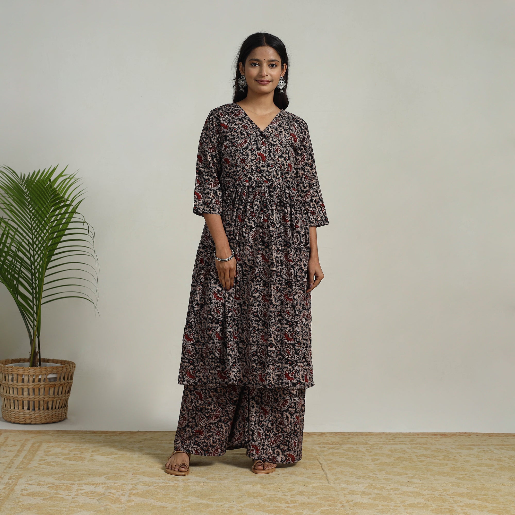 ITOKRI CASUALS Black - Flared Cotton Block Print Kalamkari Kurta Set 13