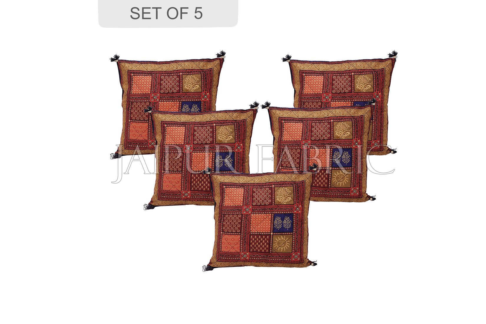 JaipurFabric® Multi Color Golden Block Print Cotton Cushion cover
