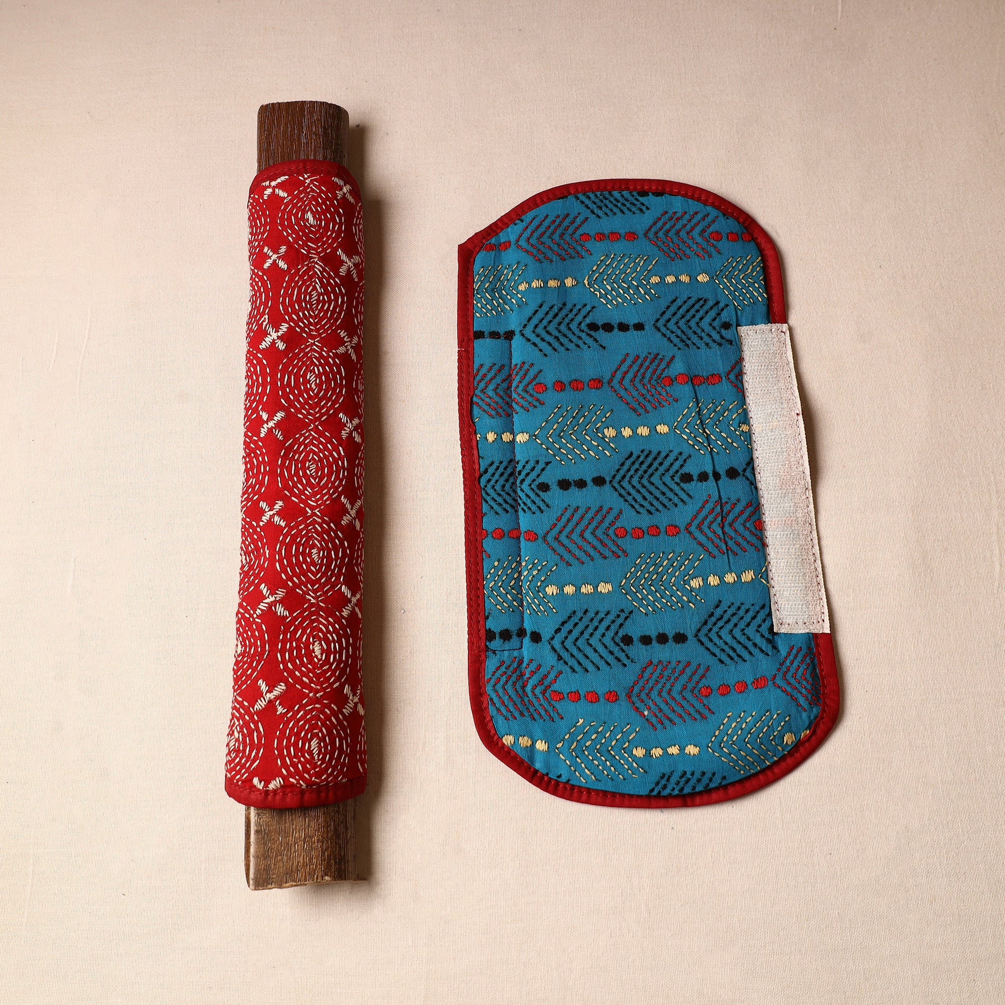 ASALKAAR Bengal Kantha Work Handmade Fridge Handle Cover (Set of 2) 14 - view 2