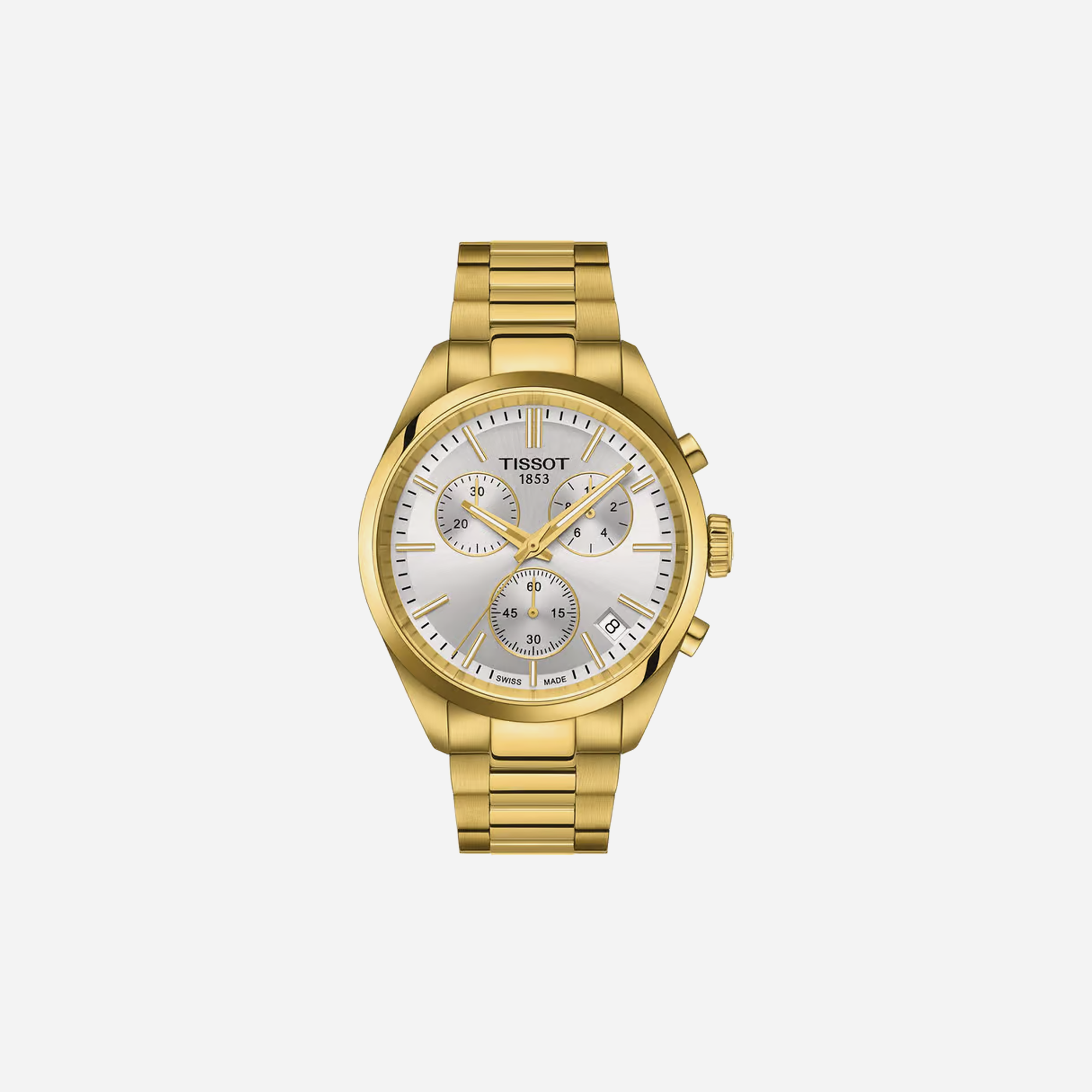 Tissot PR 100 Chronograph Silver Dial Yellow Gold PVD Stainless Steel Quartz Watch