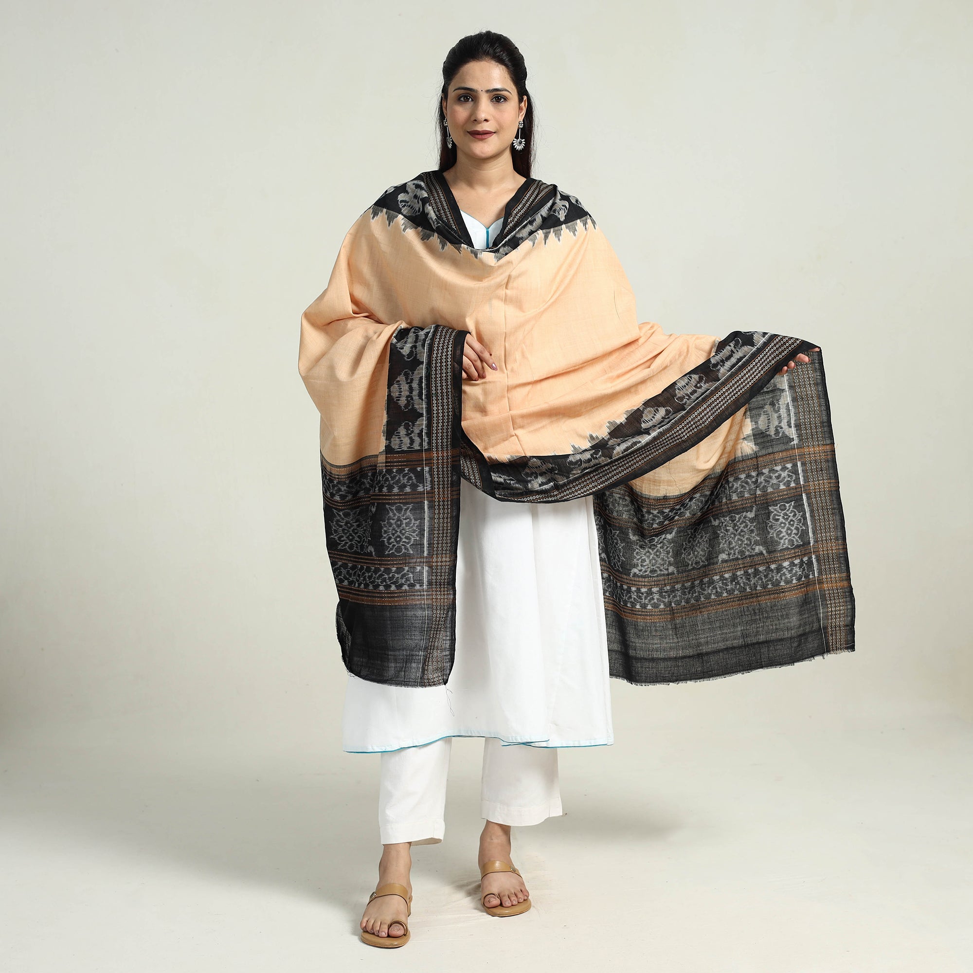 ASHOKA ASSEMBLE - CELEBRATING CRAFTS OF ODISHA Beige - Sambalpuri Ikat Weave Handloom Cotton Dupatta 12 - view 2