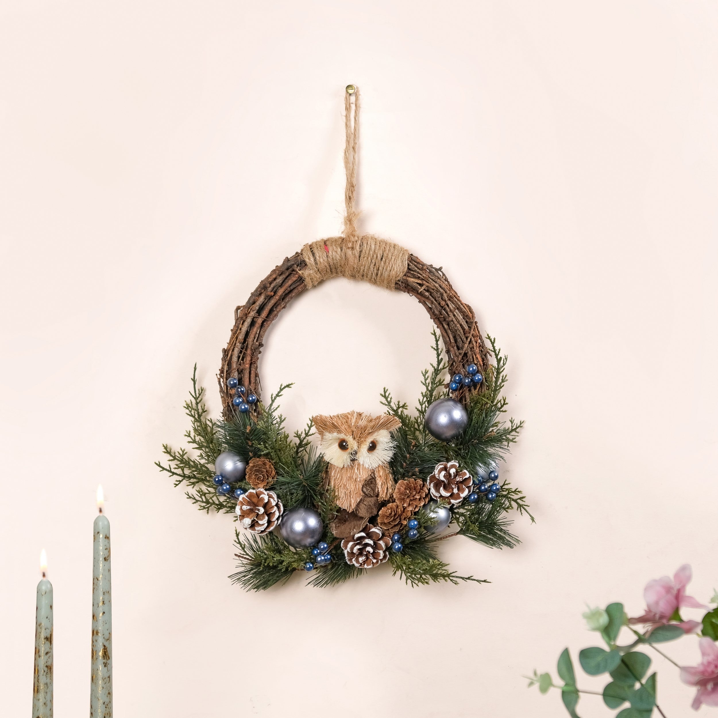 Nestasia Wise Owl Hallow Sustainable Christmas Wreath For Wall Decor