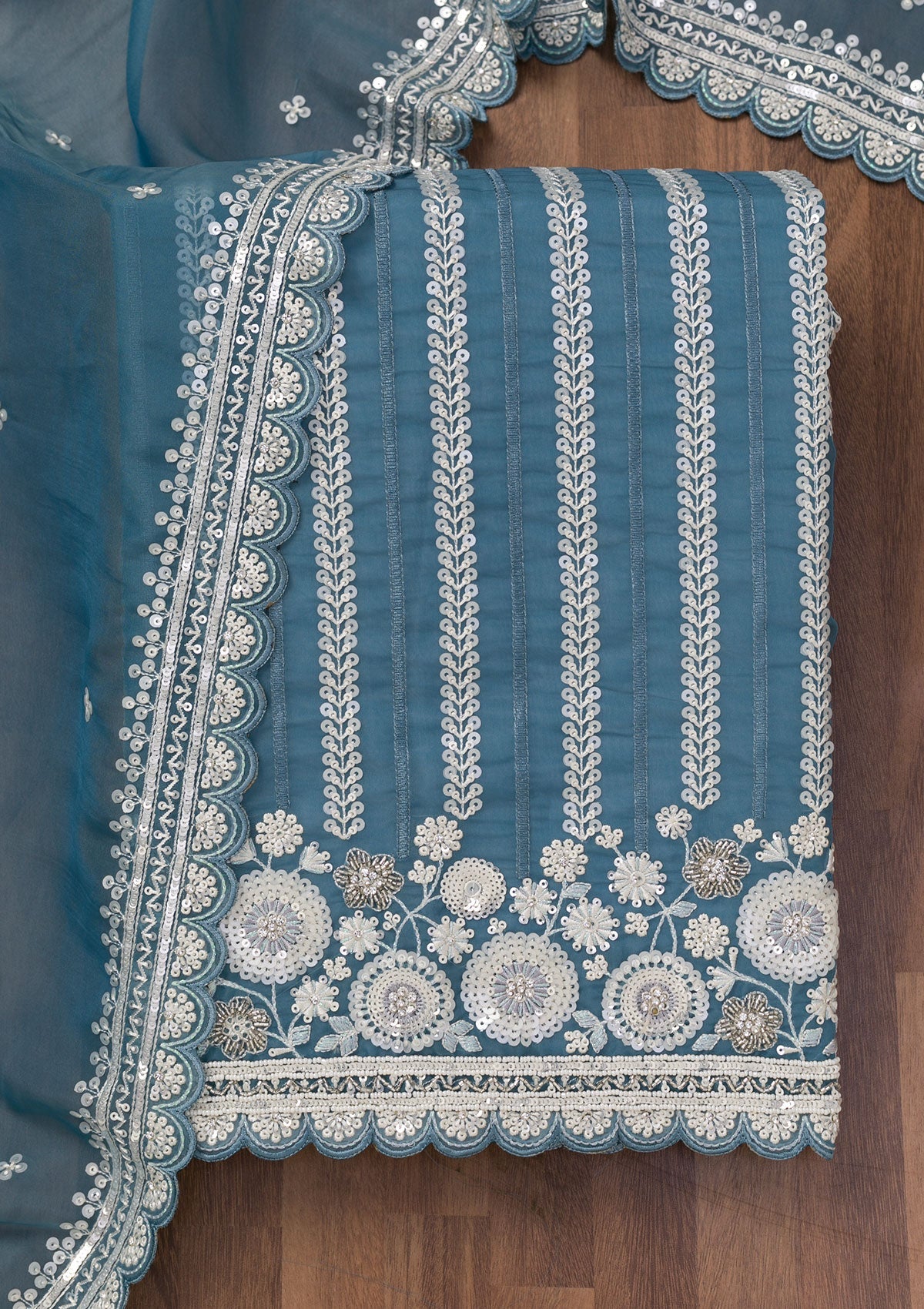 Koskii Blue Threadwork Tissue Unstitched Salwar Suit - view 6
