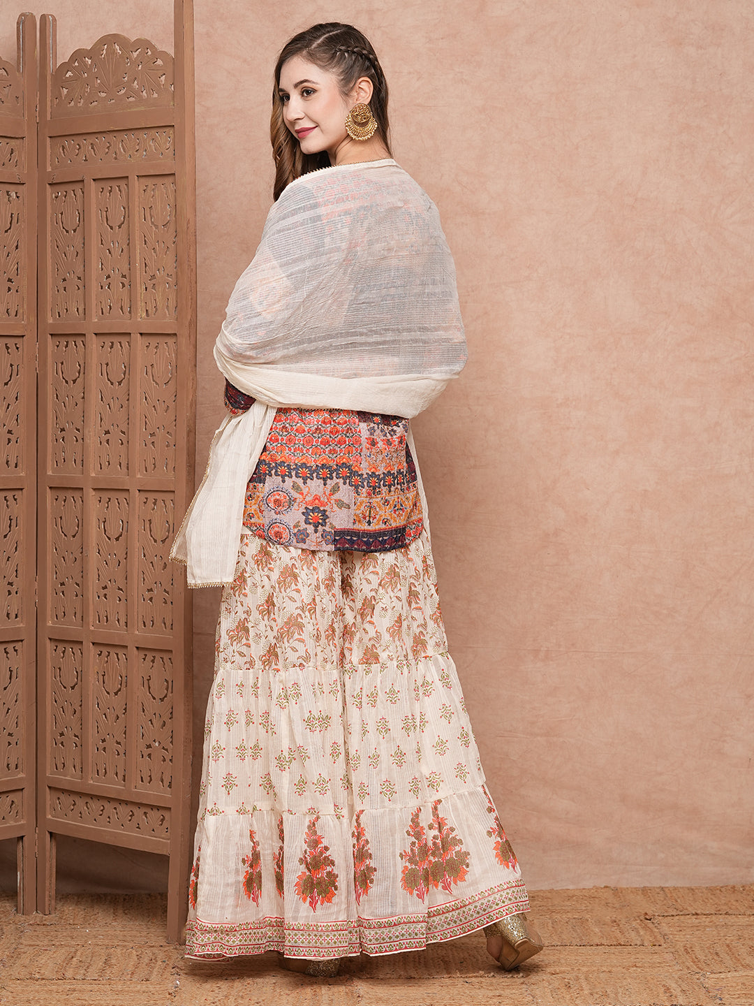 Fashor Multi Printed Sequins & Resham Embroidered kurti with Sharara & Dupatta - Multi - view 6