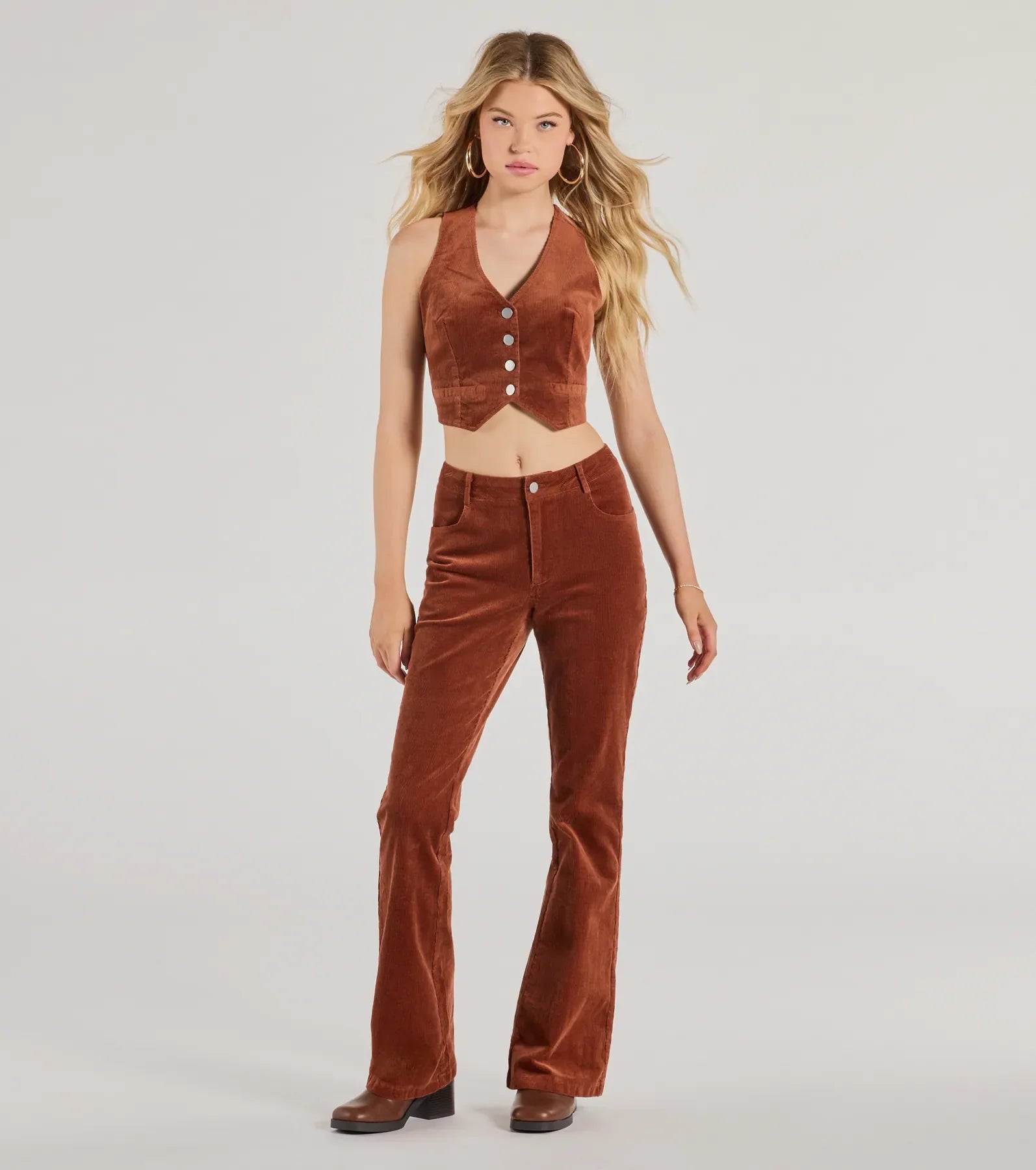 Windsor Retro Chic Corduroy High-Rise Flare Pants