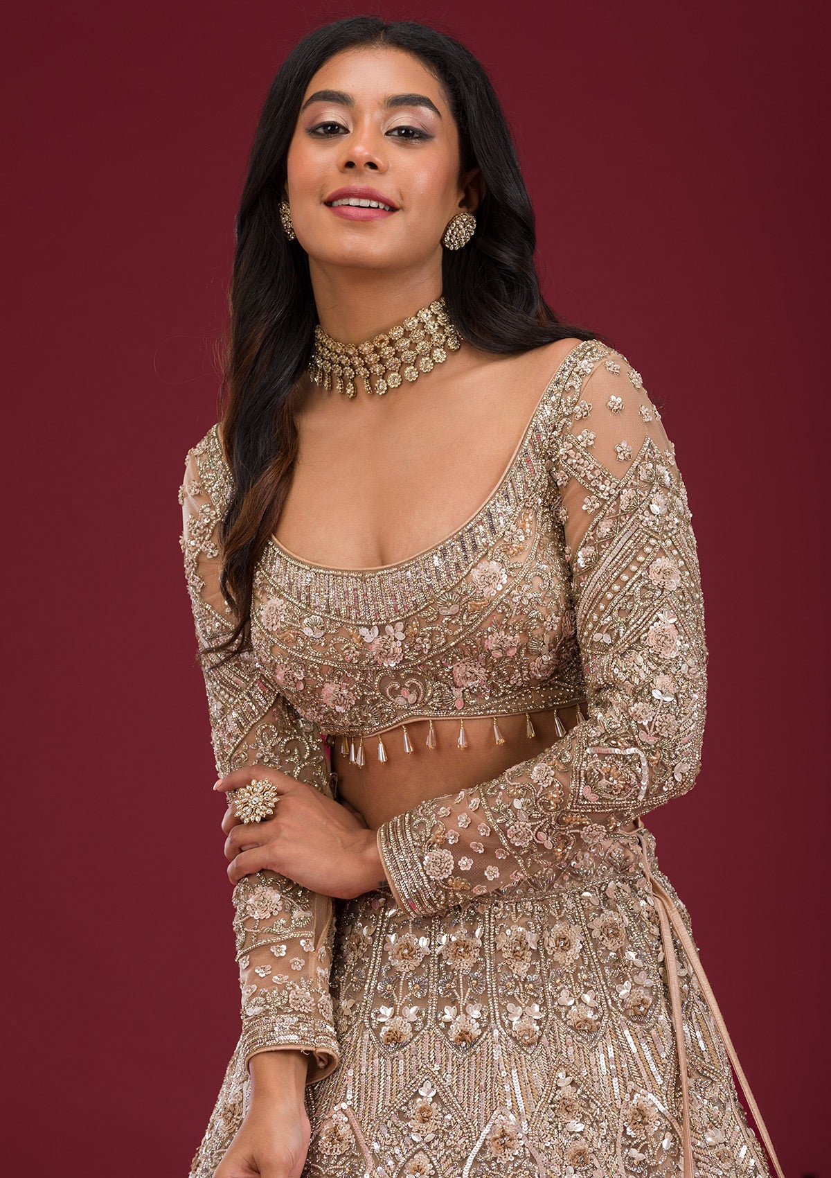 Koskii Gold Stonework Net Readymade Lehenga – Women's - view 2