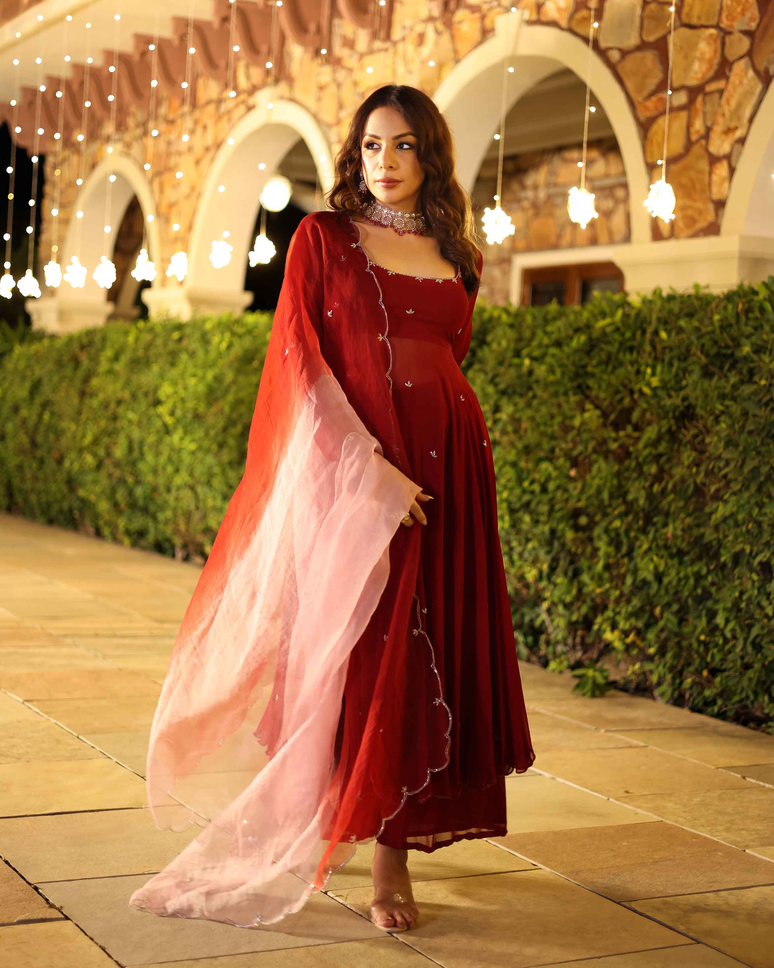 Aachho Maroon Blush Embroidered Georgette Suit Set - view 7