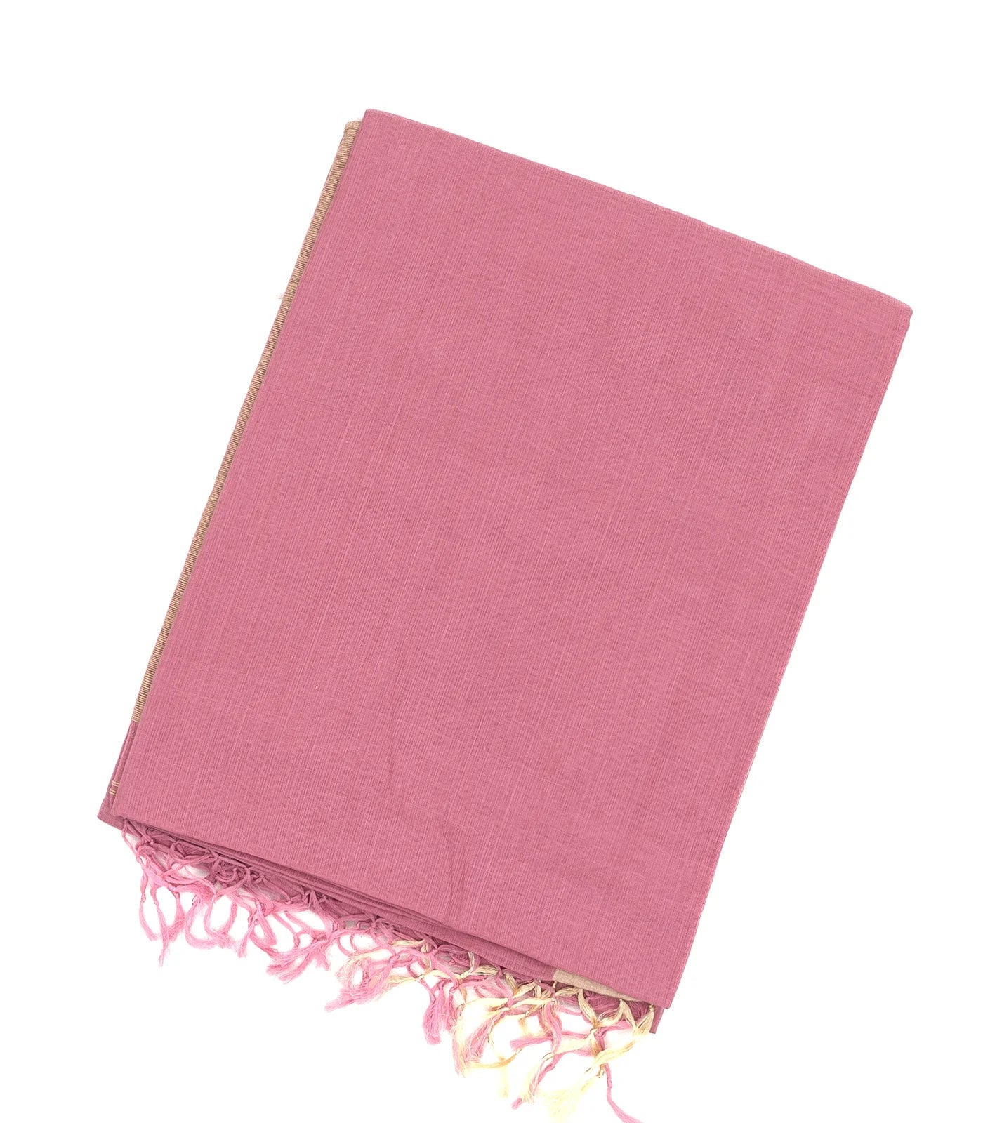 RmKV Dusty Pink Handloom Bengal Cotton Saree With Taupe Border