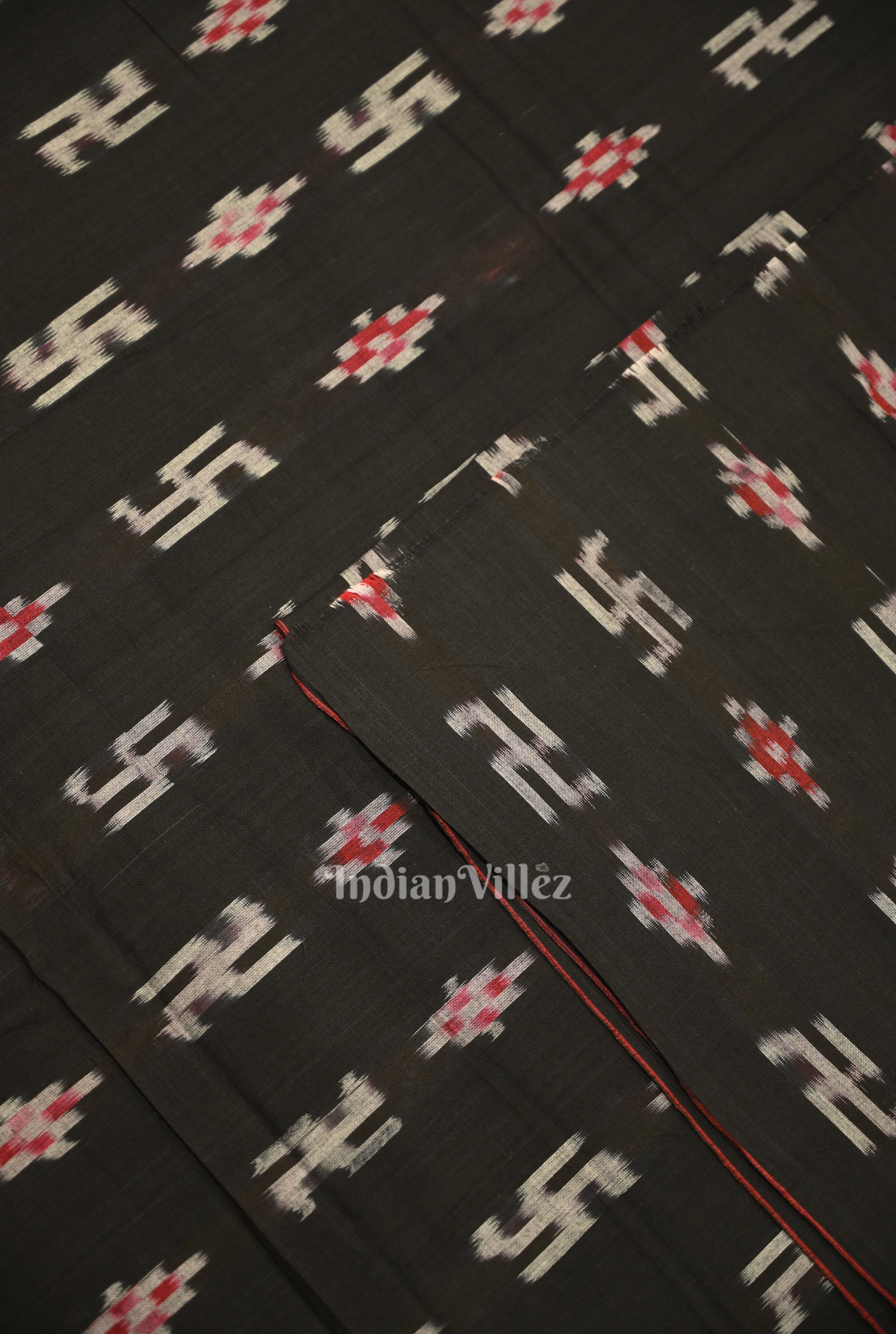 IndianVillèz Black Swastik Sambalpuri Ikat Cotton Fabric - view 2