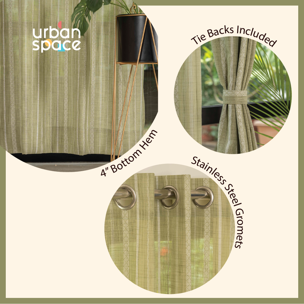 Urban Space -Home Furnishing Store Aari Collection Embriodered Sheer Curtains, 40-50% Light Filtering Curtains - Pack of 2 - Vertical Weaves Sage Gree - view 5