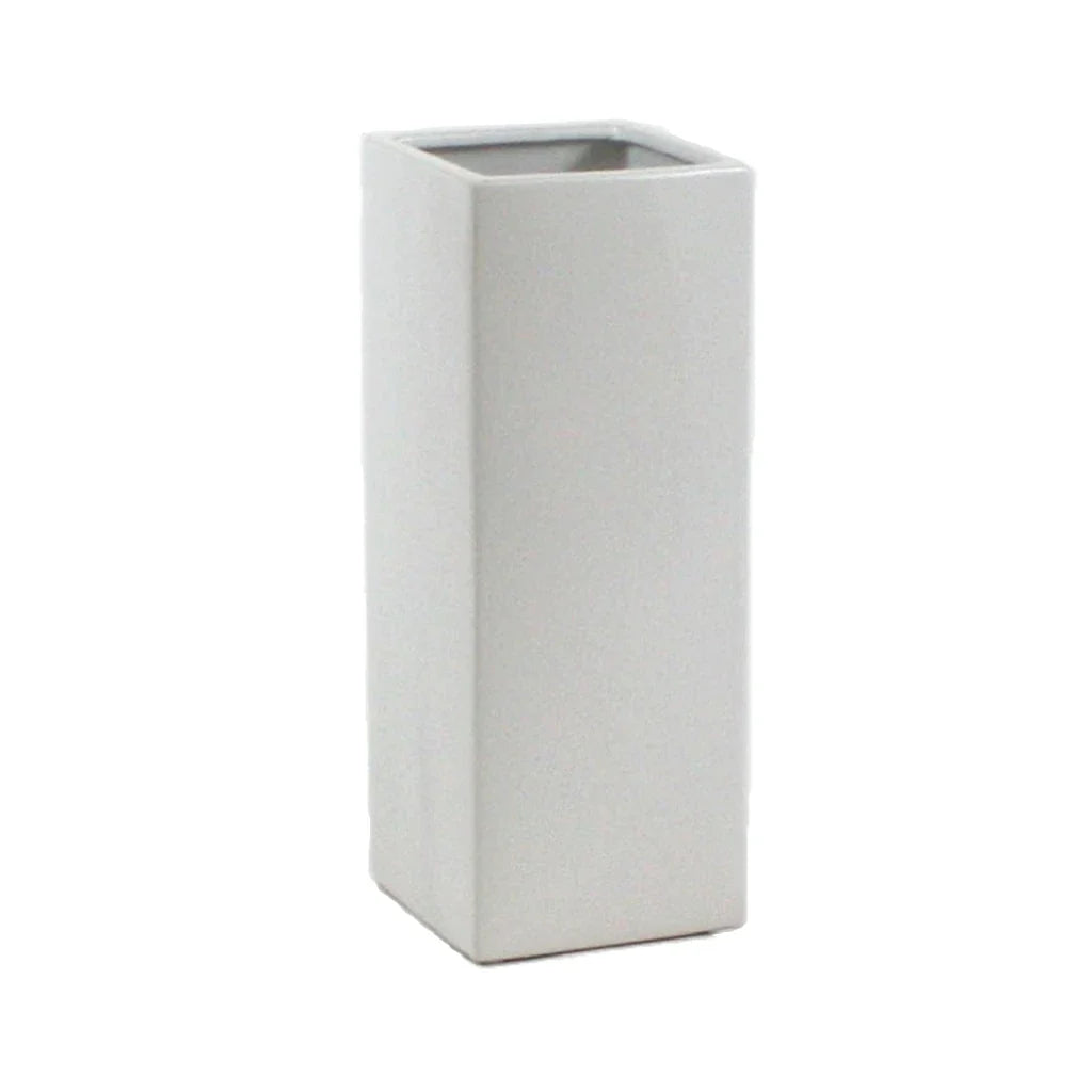 FiftyFlowers Tall White Ceramic Square Vase