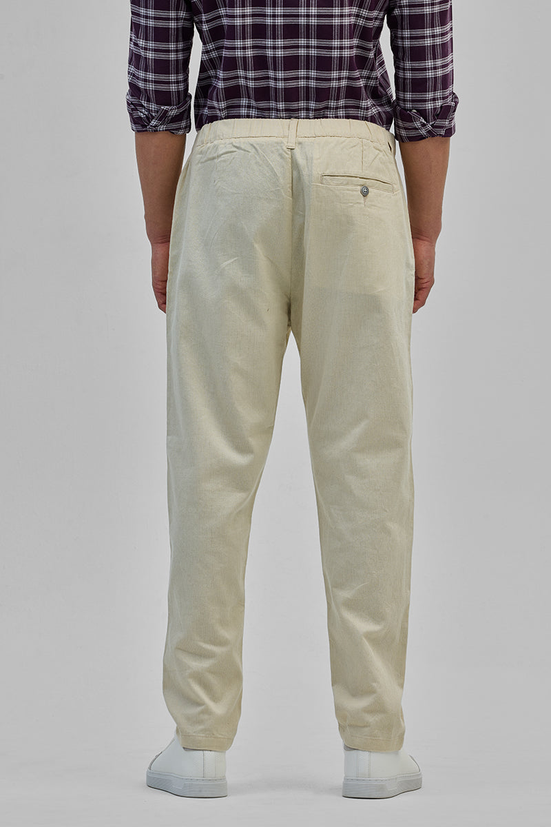 SNITCH Cream Textured Relaxed Fit Trousers - view 7