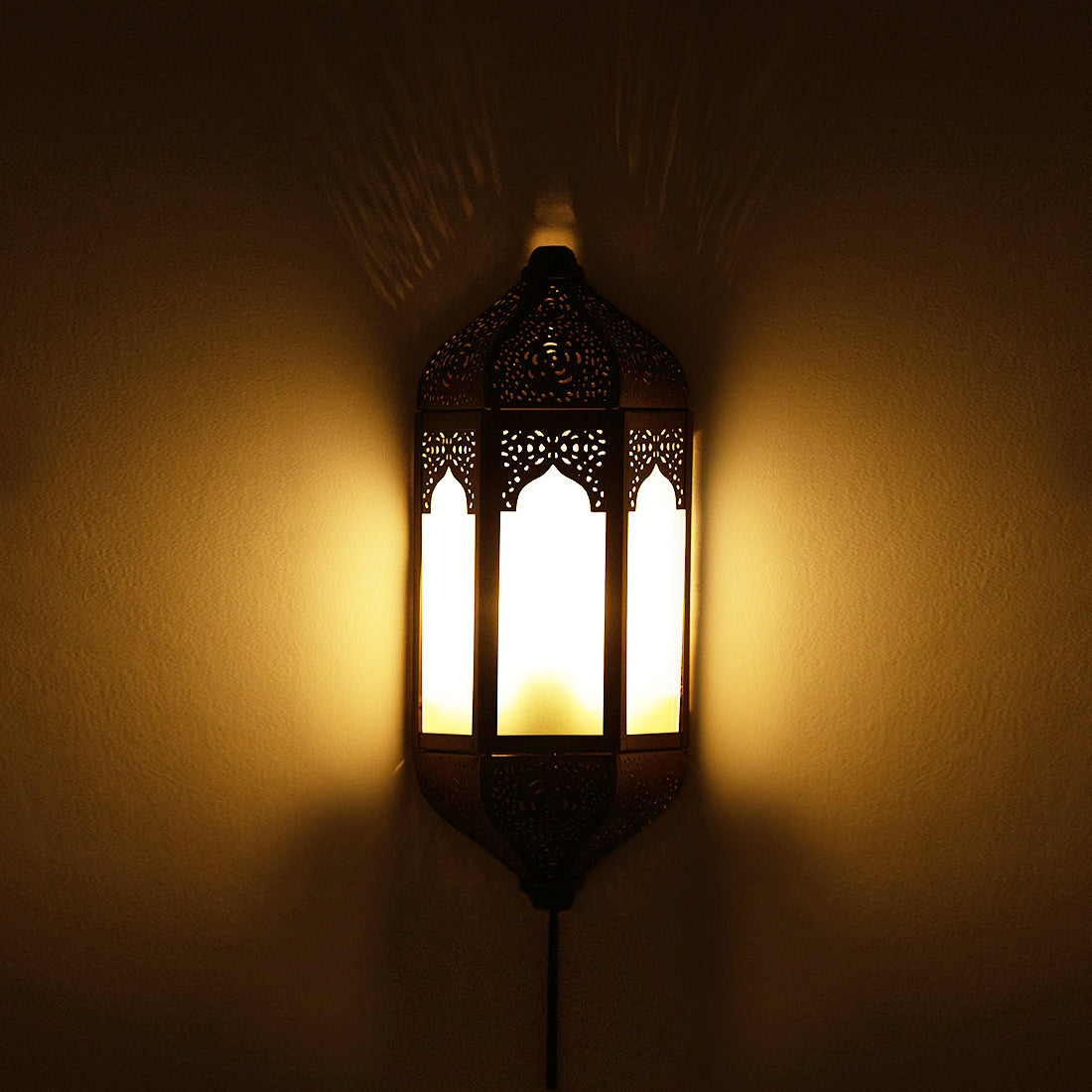 EXCLUSIVELANE 'Haveli Jharokha' Hand-Etched Iron Wall Lamp (14 Inch, Dark Brown)